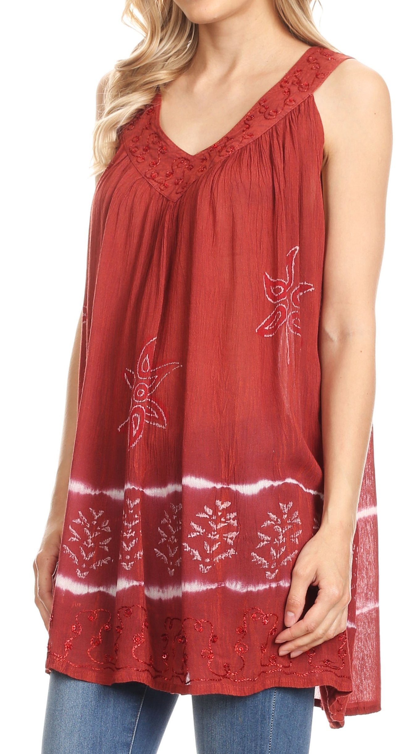 Sakkas Ruth Top batik sin mangas con cuello en V y corte relajado con lentejuelas bordadas