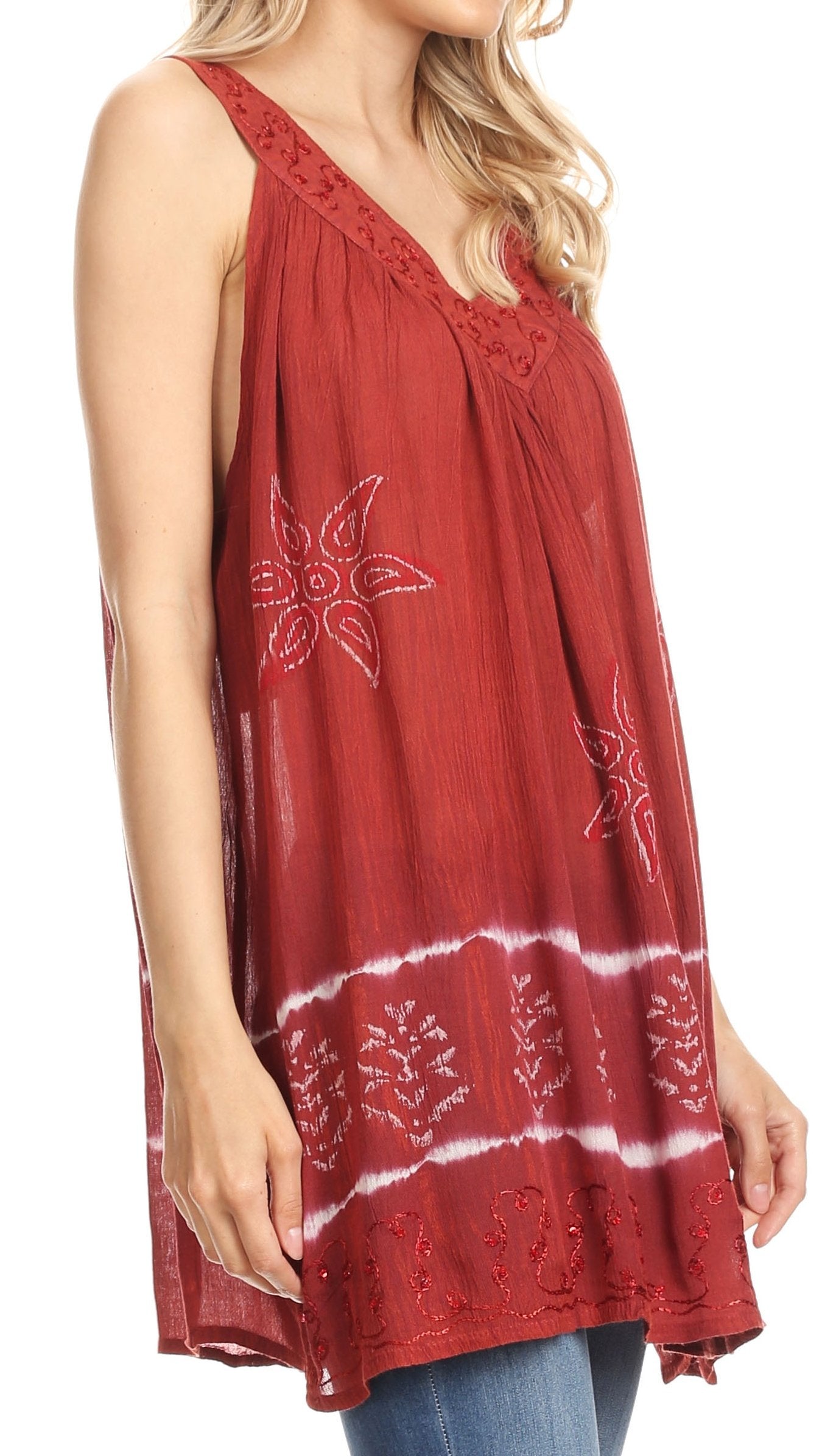 Sakkas Ruth Top batik sin mangas con cuello en V y corte relajado con lentejuelas bordadas