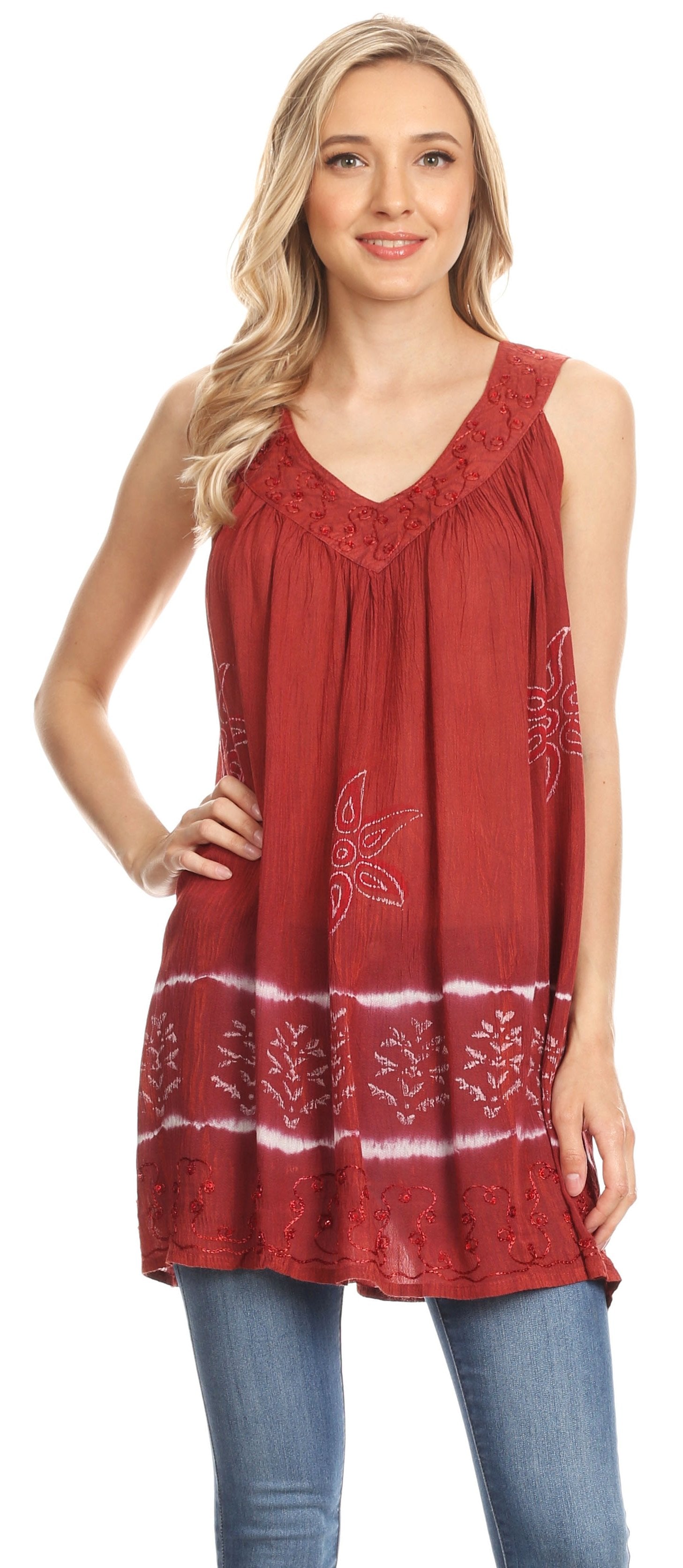 Sakkas Ruth Top batik sin mangas con cuello en V y corte relajado con lentejuelas bordadas