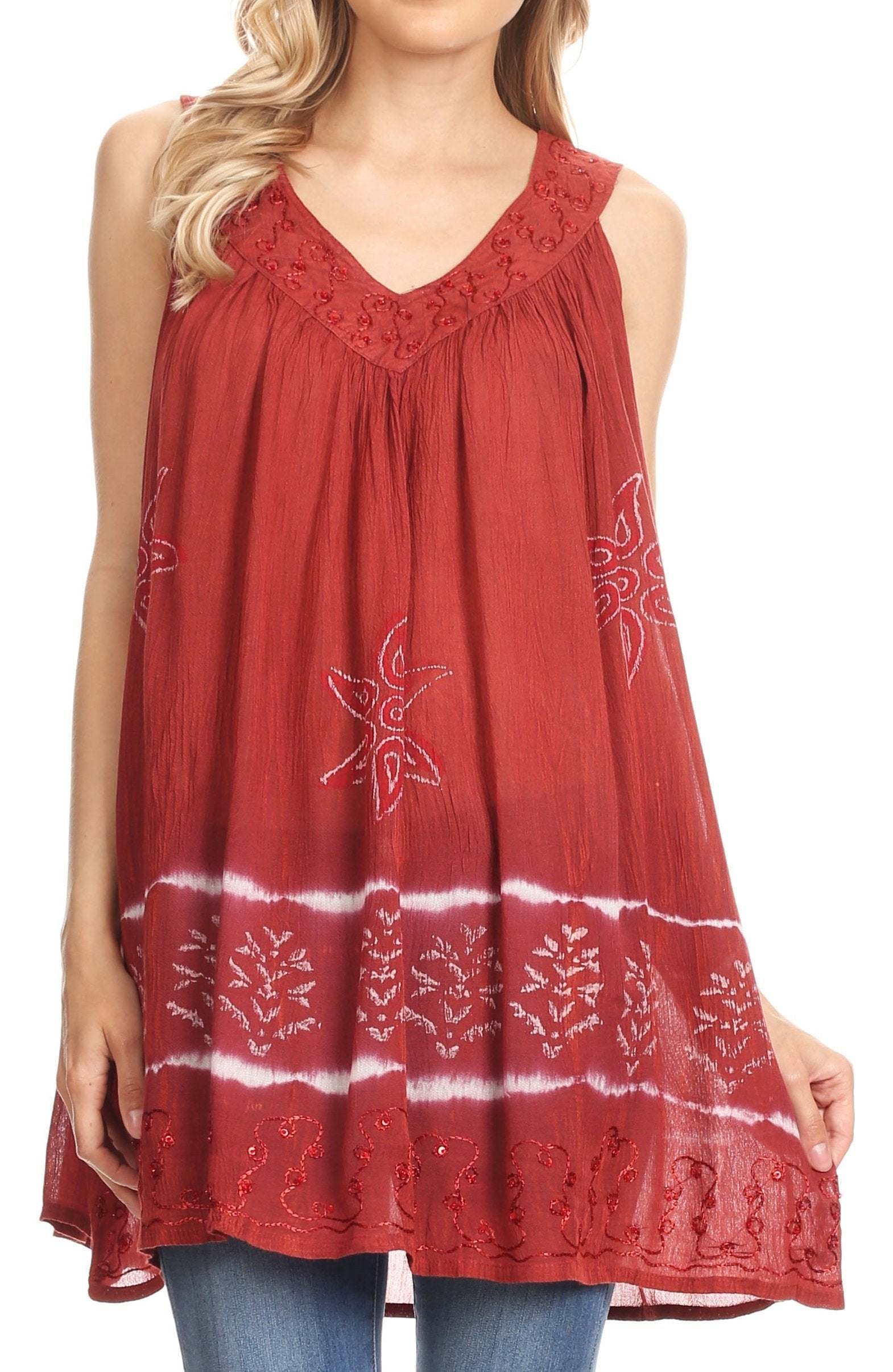 Sakkas Ruth Top batik sin mangas con cuello en V y corte relajado con lentejuelas bordadas