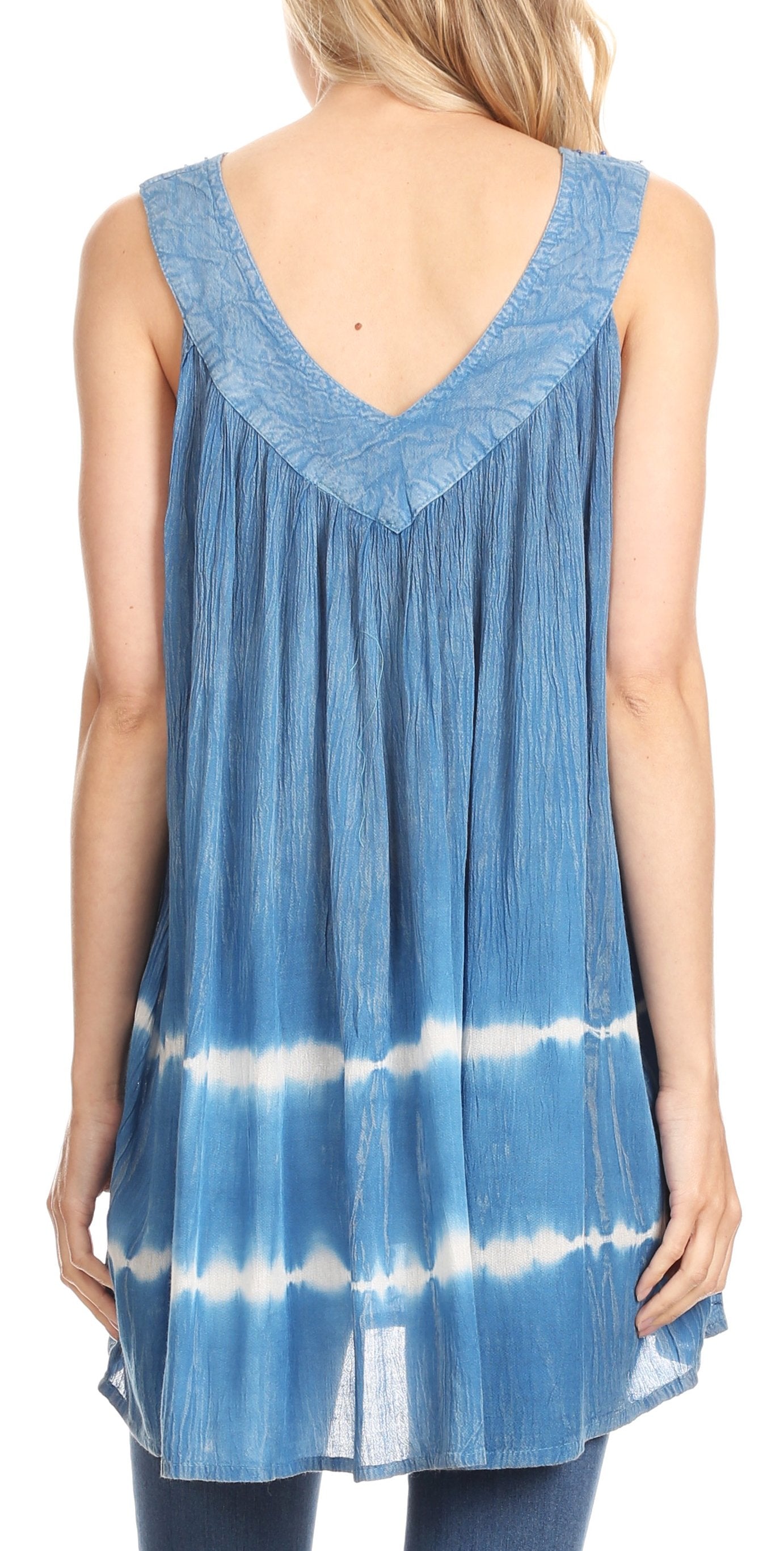 Sakkas Ruth Top batik sin mangas con cuello en V y corte relajado con lentejuelas bordadas