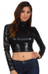 Sakkas Metallic Liquid Mock Neck Turtleneck Long Sleeve Crop Top - Made in USA