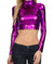 Sakkas Metallic Liquid Mock Neck Turtleneck Long Sleeve Crop Top - Made in USA