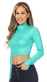 Sakkas Matte Liquid Mock Neck Turtleneck Long Sleeve Crop Top - Made in USA