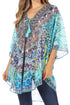 Sakkas Sloane Women's Printed V Neck Loose Fit Casual Circle Top Blouse with Ties
