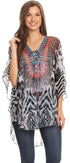 Sakkas Sloane Women's Printed V Neck Loose Fit Casual Circle Top Blouse with Ties