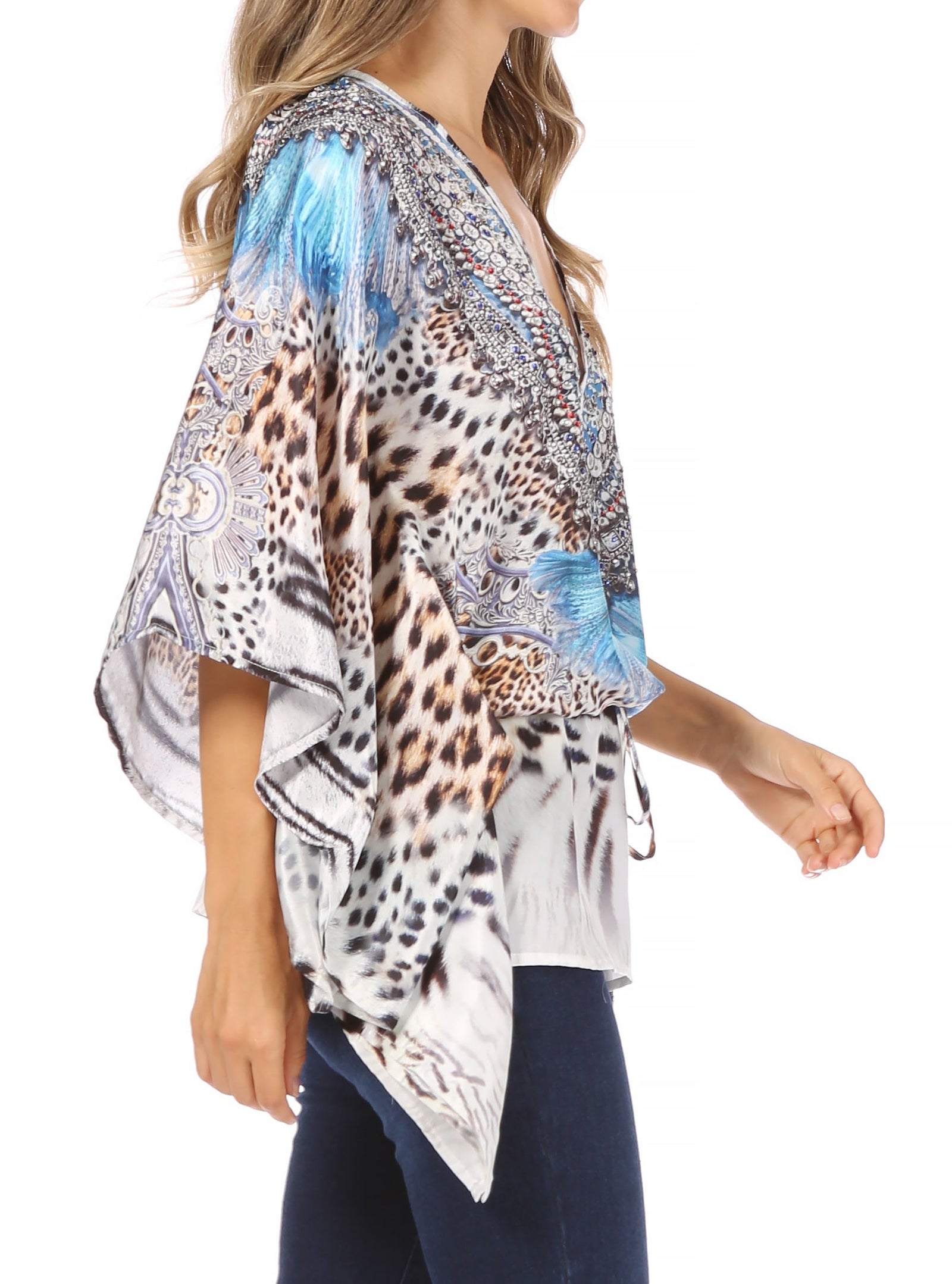 Blusa estilo bohemio de manga corta con cuello en V y estilo informal de gran tamaño para mujer de Sakkas Danis
