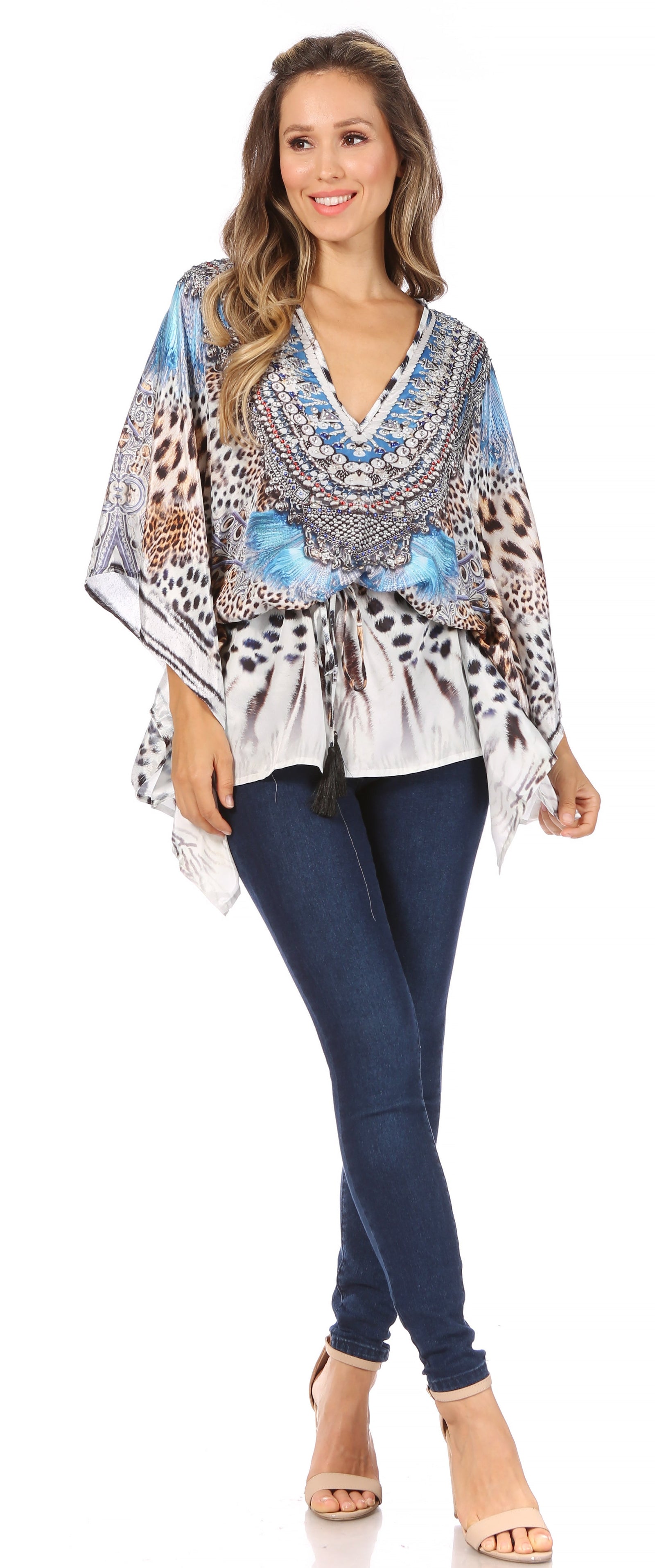 Blusa estilo bohemio de manga corta con cuello en V y estilo informal de gran tamaño para mujer de Sakkas Danis