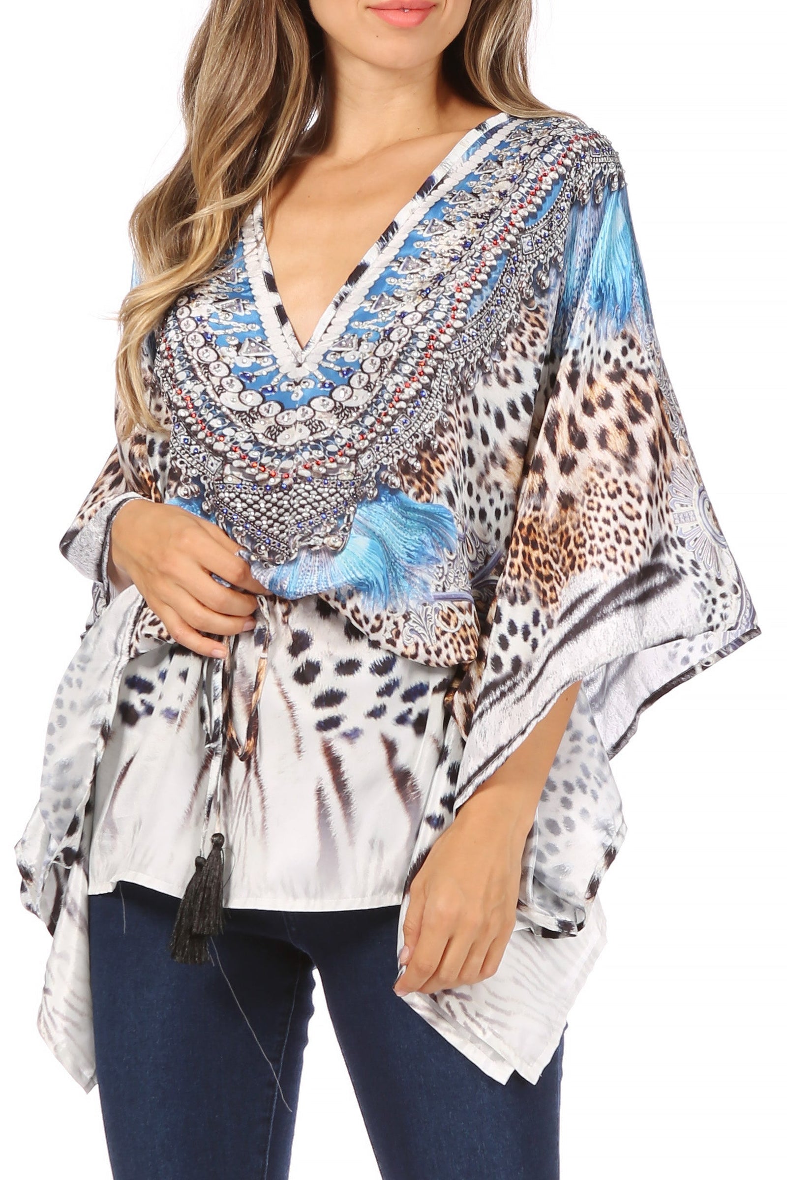 Blusa estilo bohemio de manga corta con cuello en V y estilo informal de gran tamaño para mujer de Sakkas Danis