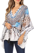 Blusa estilo bohemio de manga corta con cuello en V y estilo informal de gran tamaño para mujer de Sakkas Danis