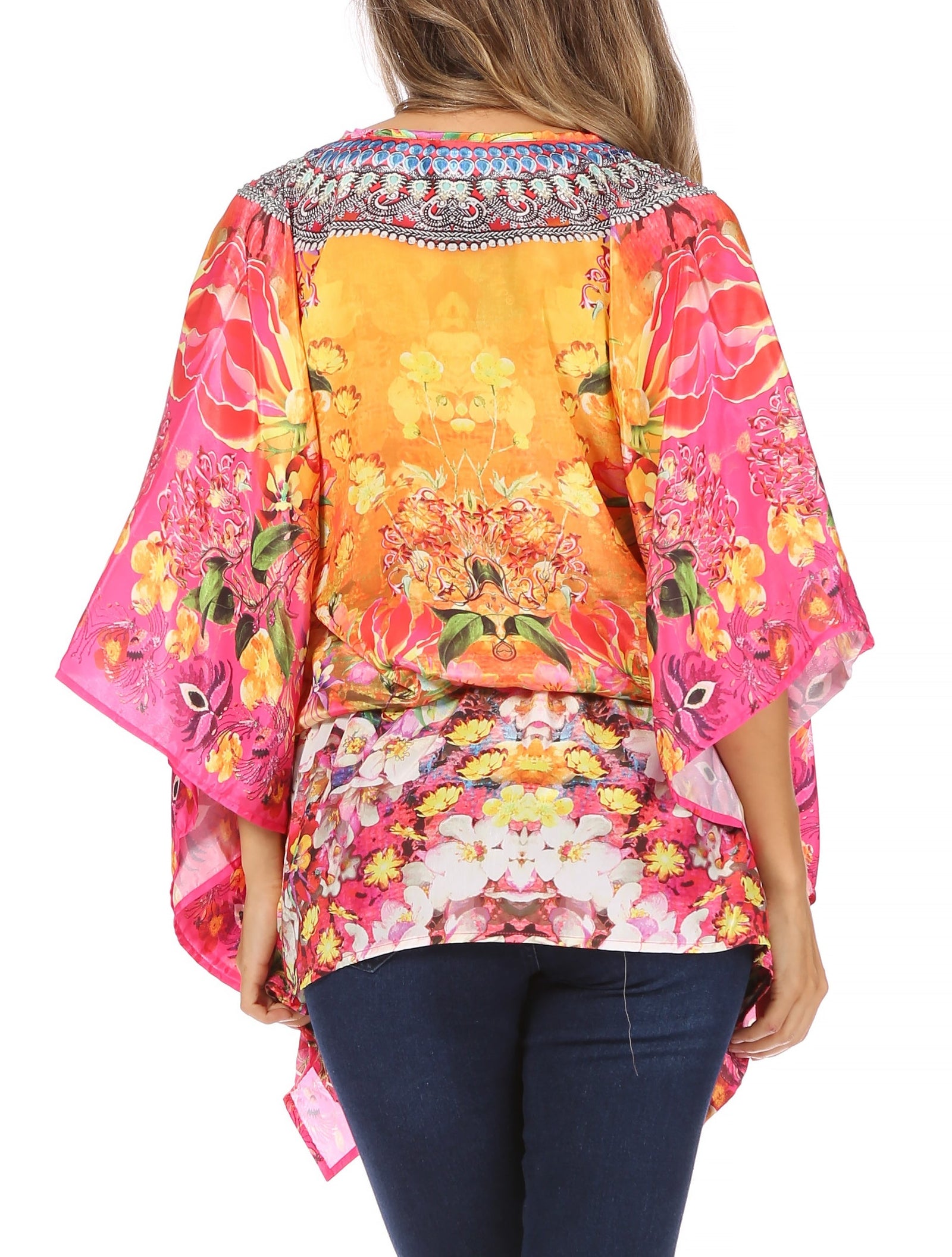 Blusa estilo bohemio de manga corta con cuello en V y estilo informal de gran tamaño para mujer de Sakkas Danis