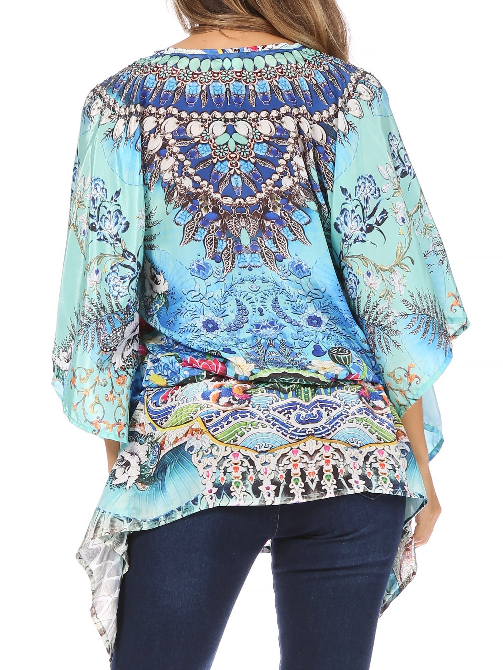 Blusa estilo bohemio de manga corta con cuello en V y estilo informal de gran tamaño para mujer de Sakkas Danis