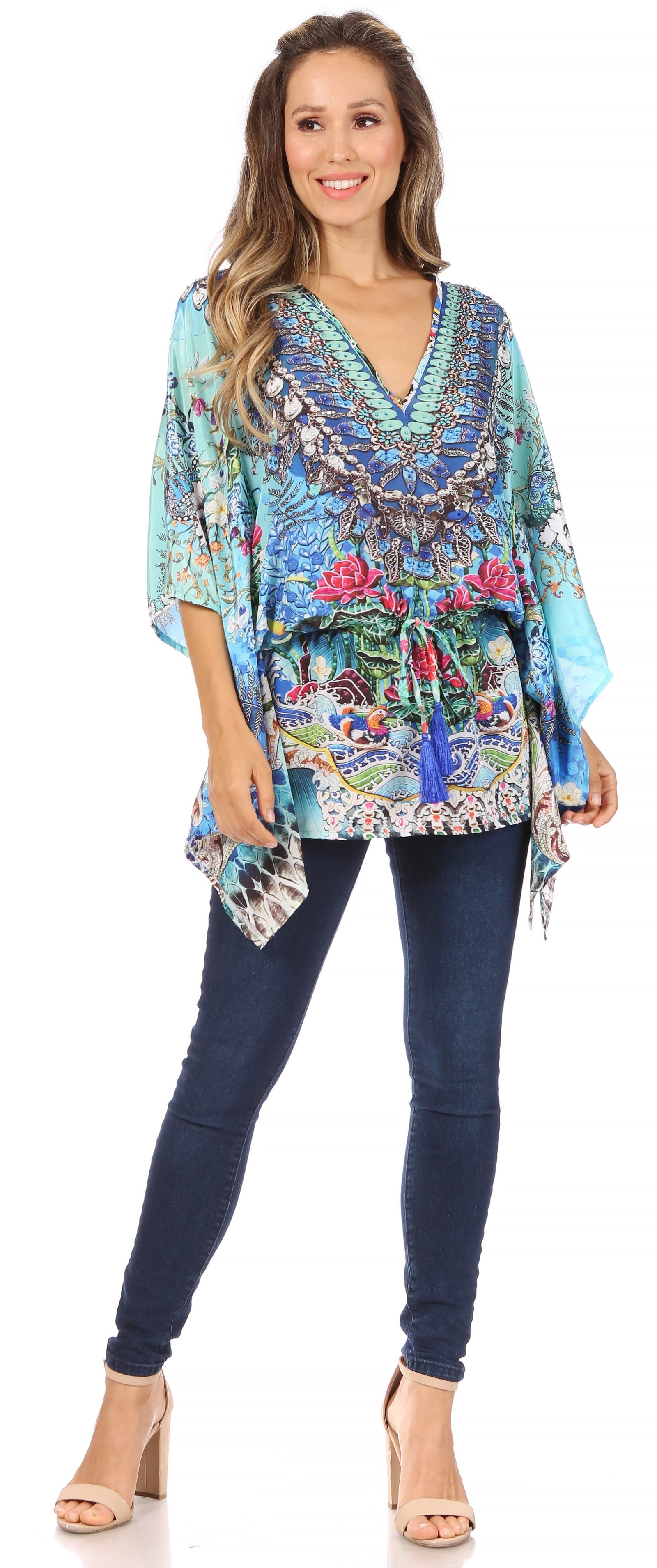 Blusa estilo bohemio de manga corta con cuello en V y estilo informal de gran tamaño para mujer de Sakkas Danis