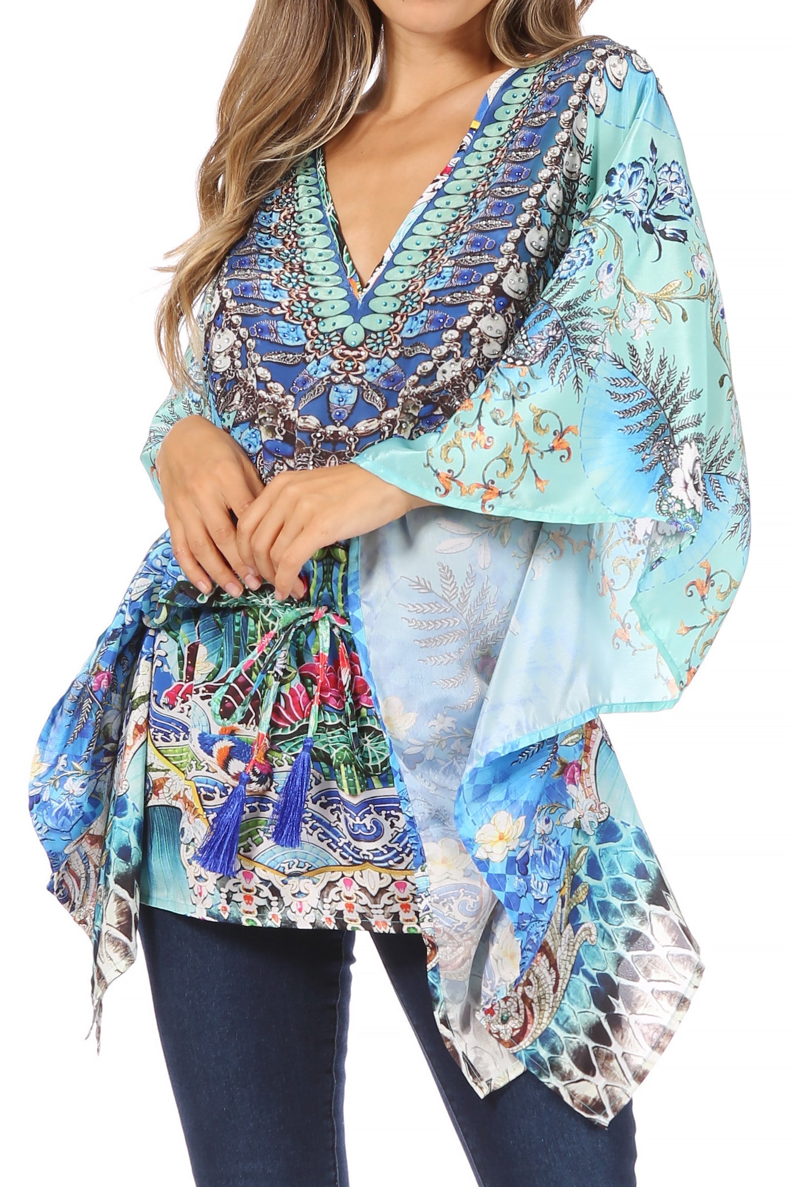 Blusa estilo bohemio de manga corta con cuello en V y estilo informal de gran tamaño para mujer de Sakkas Danis