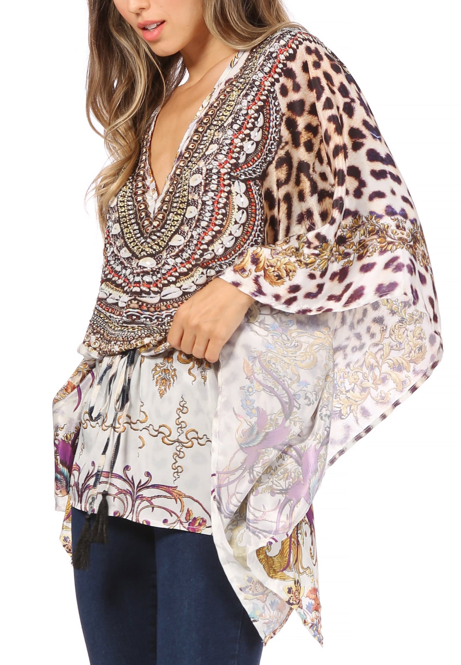 Blusa estilo bohemio de manga corta con cuello en V y estilo informal de gran tamaño para mujer de Sakkas Danis
