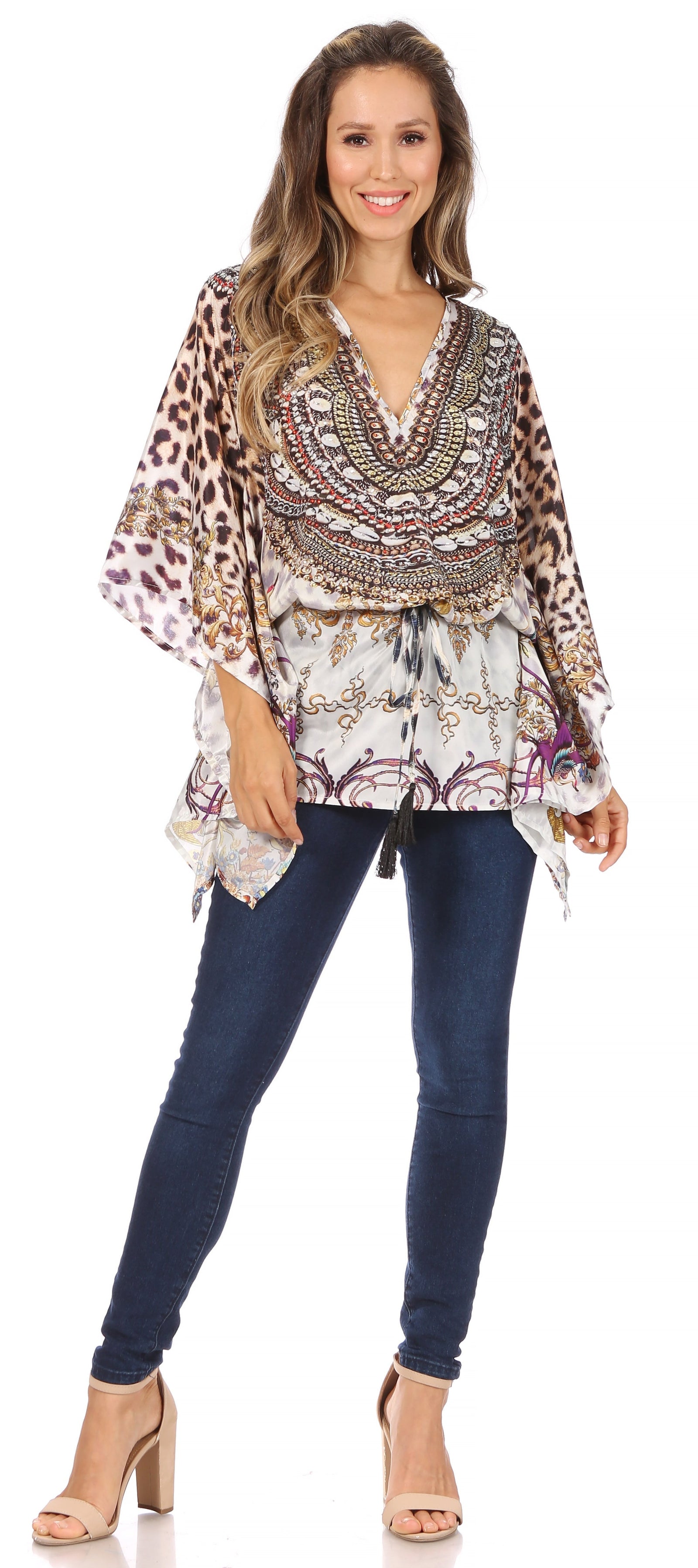 Blusa estilo bohemio de manga corta con cuello en V y estilo informal de gran tamaño para mujer de Sakkas Danis