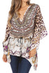 Blusa estilo bohemio de manga corta con cuello en V y estilo informal de gran tamaño para mujer de Sakkas Danis