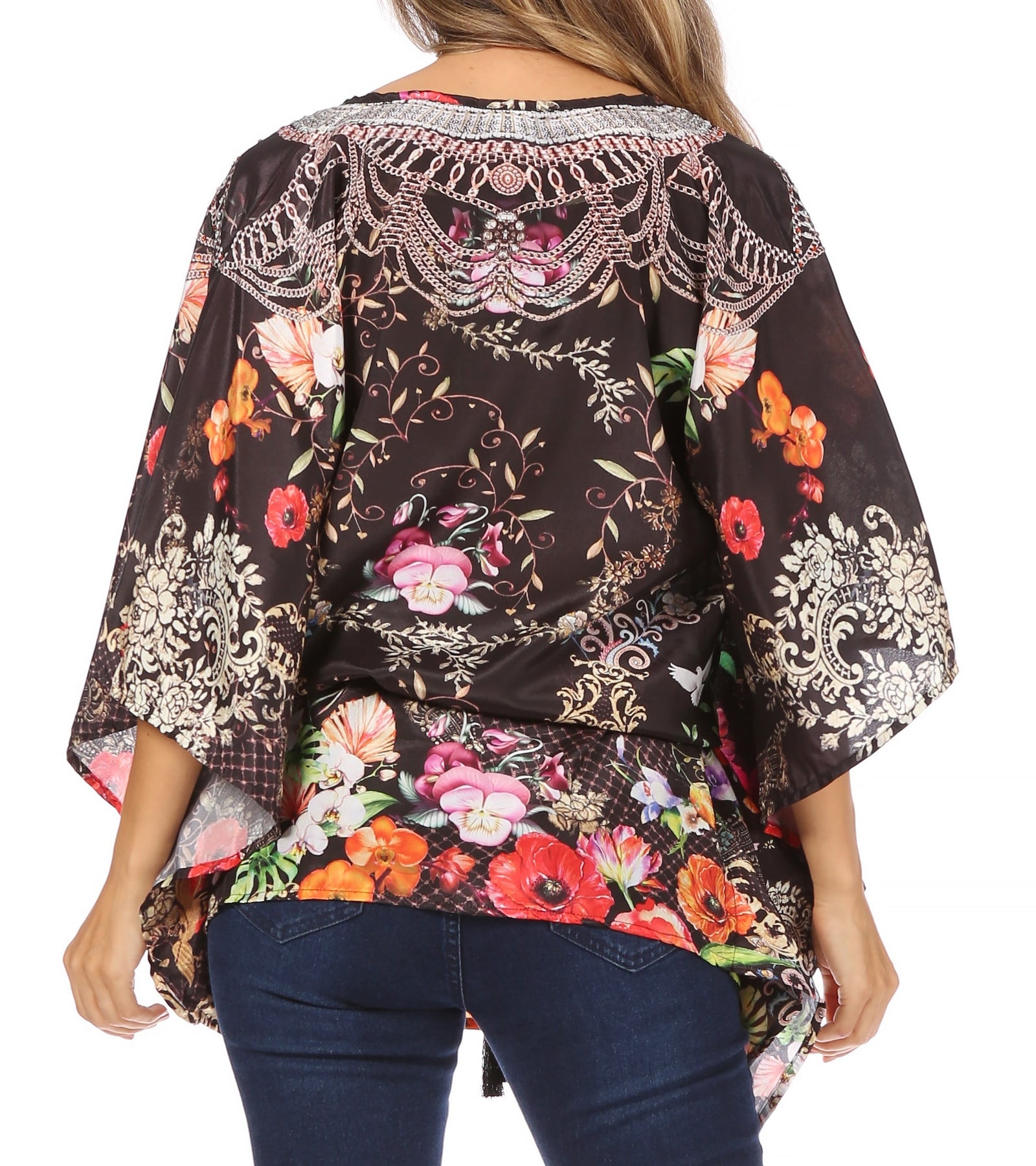 Blusa estilo bohemio de manga corta con cuello en V y estilo informal de gran tamaño para mujer de Sakkas Danis