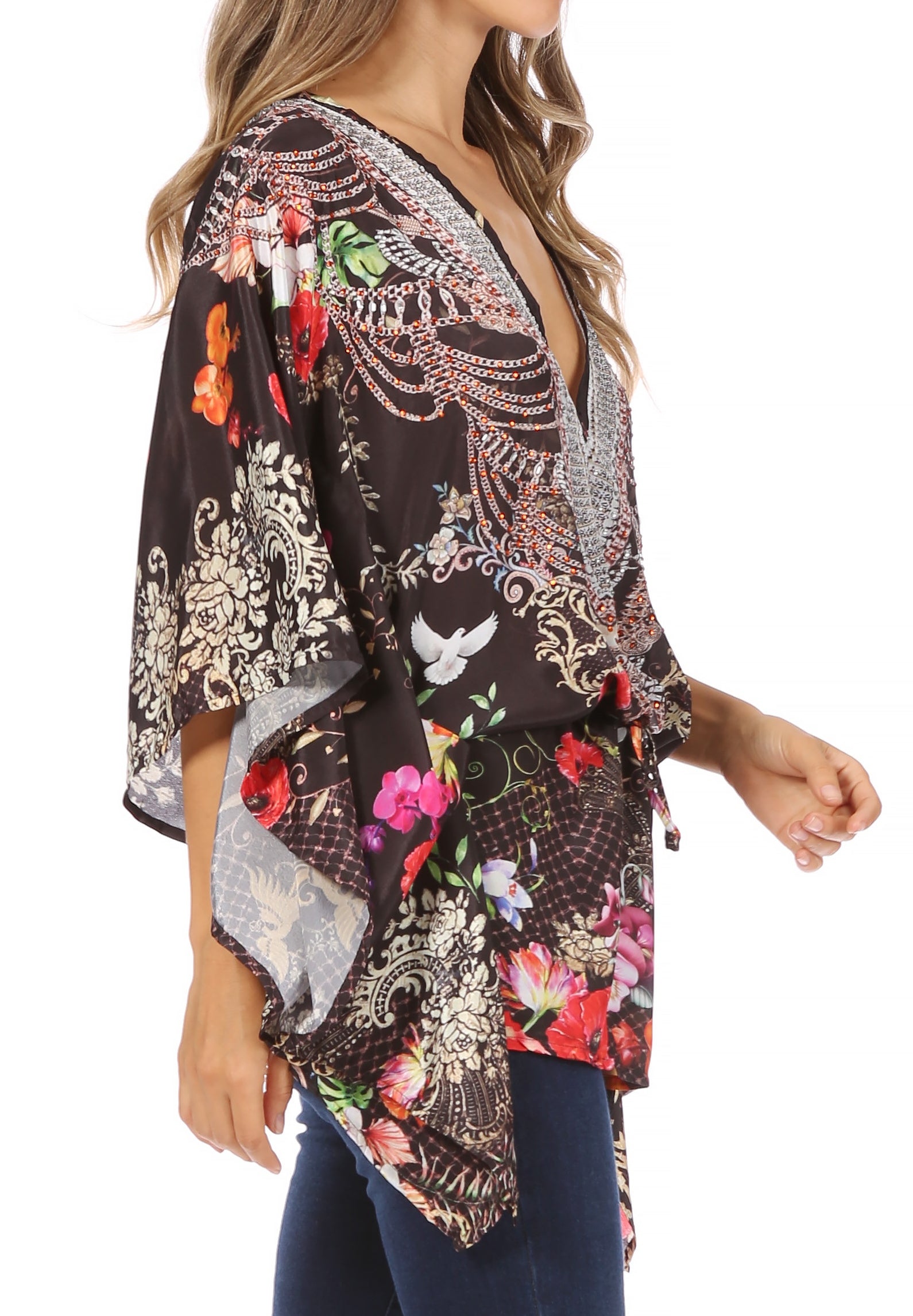 Blusa estilo bohemio de manga corta con cuello en V y estilo informal de gran tamaño para mujer de Sakkas Danis