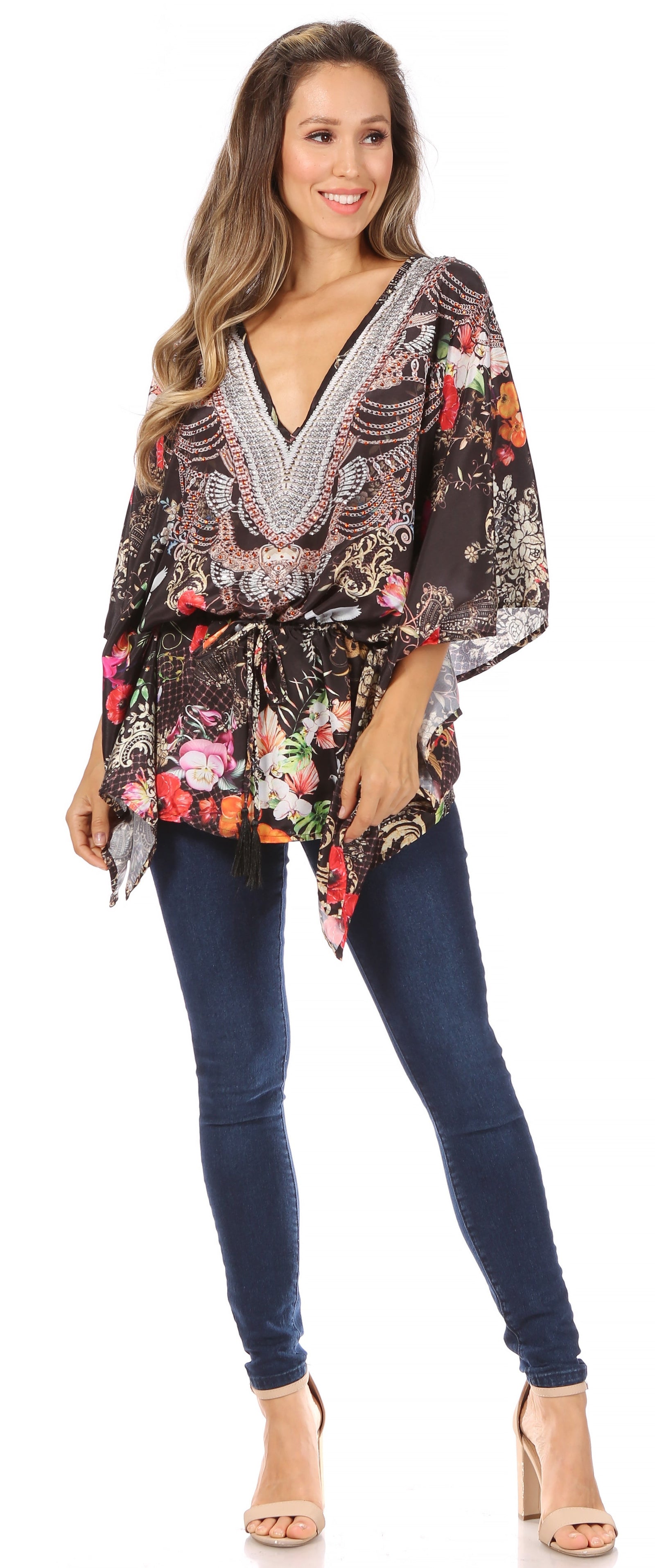 Blusa estilo bohemio de manga corta con cuello en V y estilo informal de gran tamaño para mujer de Sakkas Danis