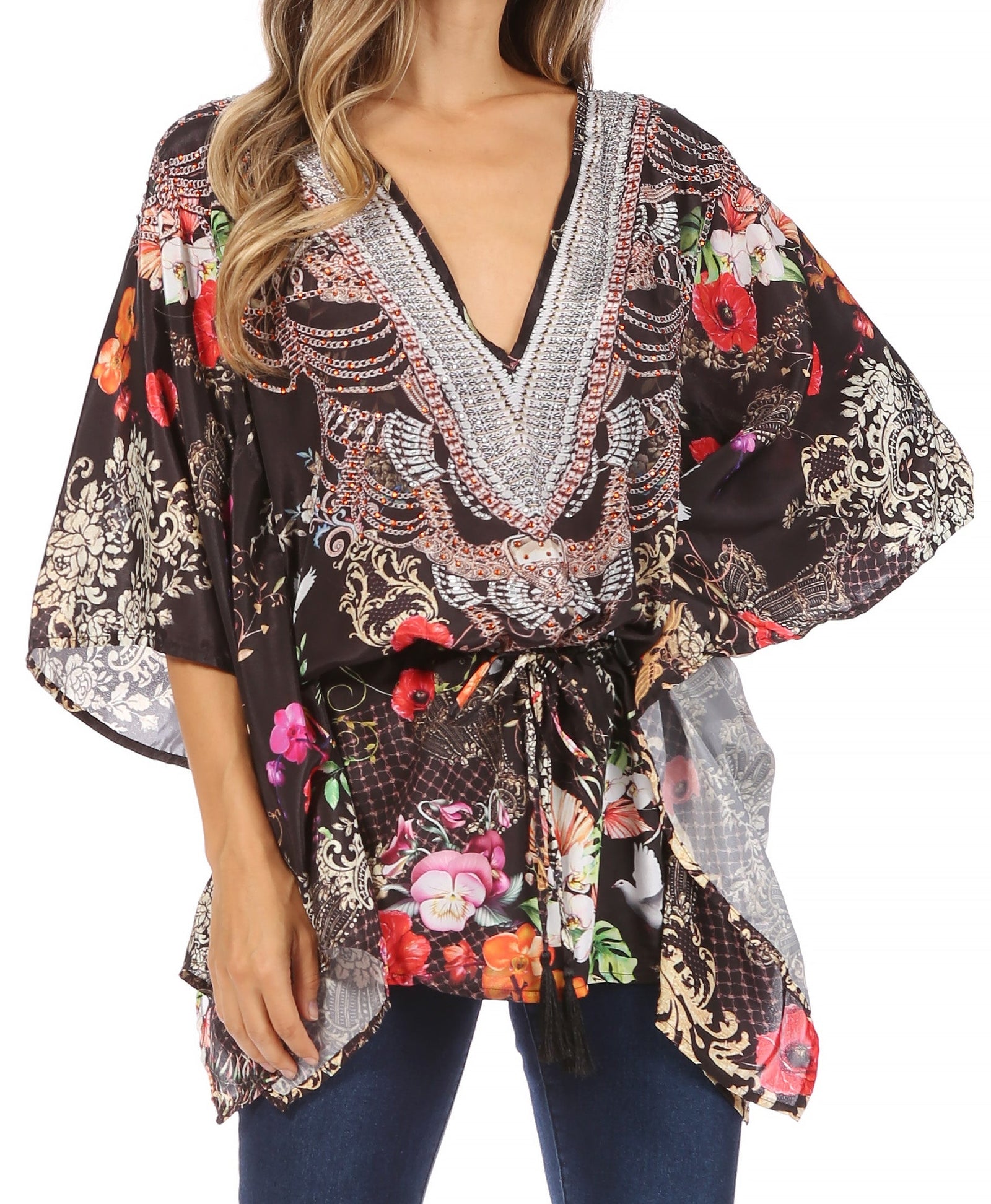 Blusa estilo bohemio de manga corta con cuello en V y estilo informal de gran tamaño para mujer de Sakkas Danis