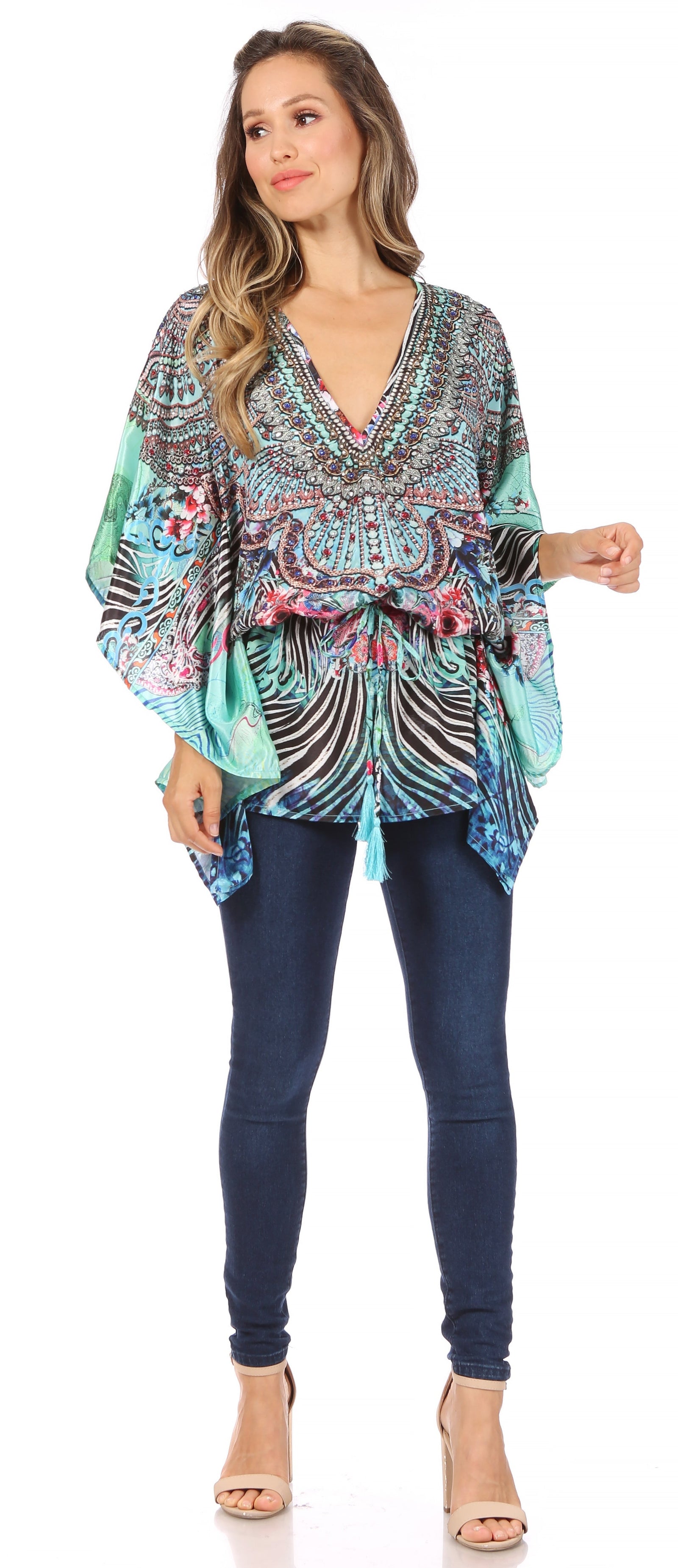 Blusa estilo bohemio de manga corta con cuello en V y estilo informal de gran tamaño para mujer de Sakkas Danis