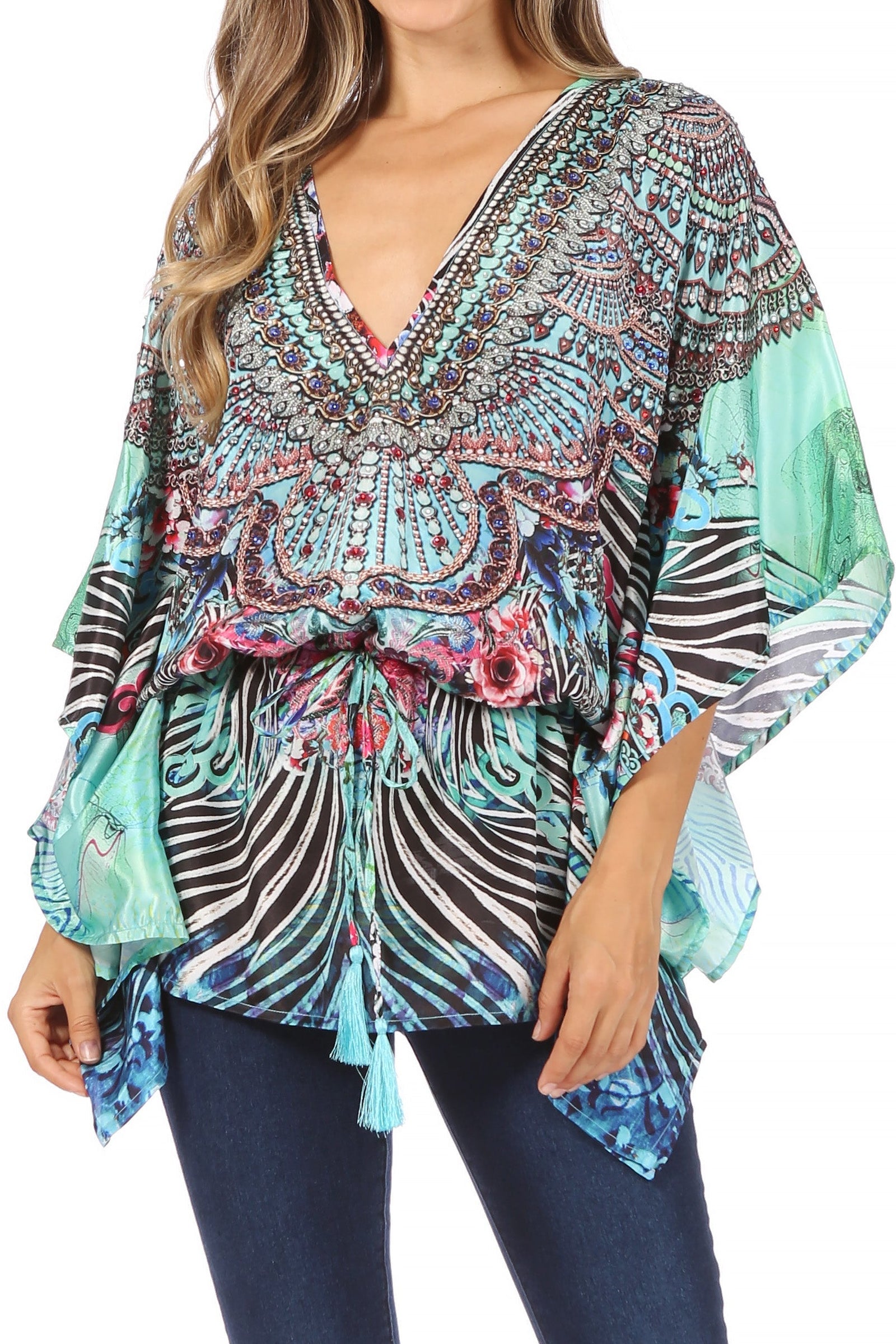 Blusa estilo bohemio de manga corta con cuello en V y estilo informal de gran tamaño para mujer de Sakkas Danis