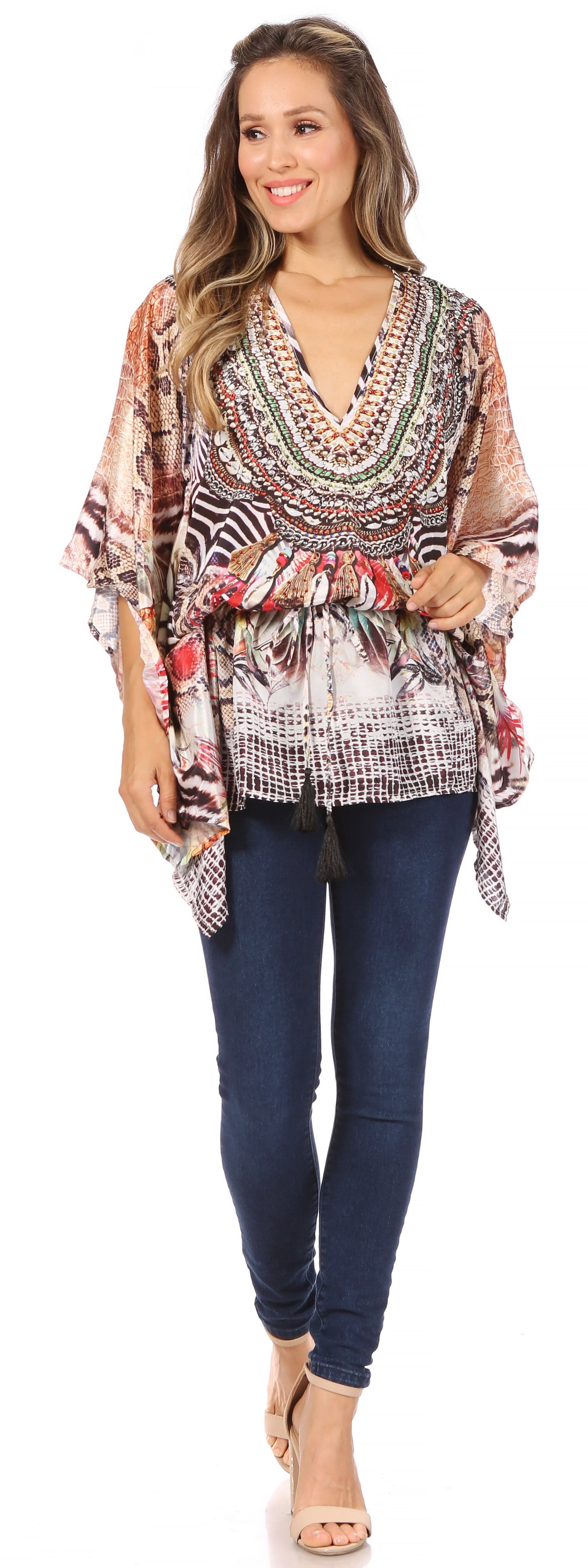 Blusa estilo bohemio de manga corta con cuello en V y estilo informal de gran tamaño para mujer de Sakkas Danis