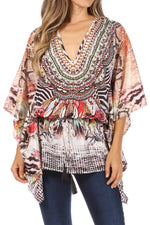 Blusa estilo bohemio de manga corta con cuello en V y estilo informal de gran tamaño para mujer de Sakkas Danis