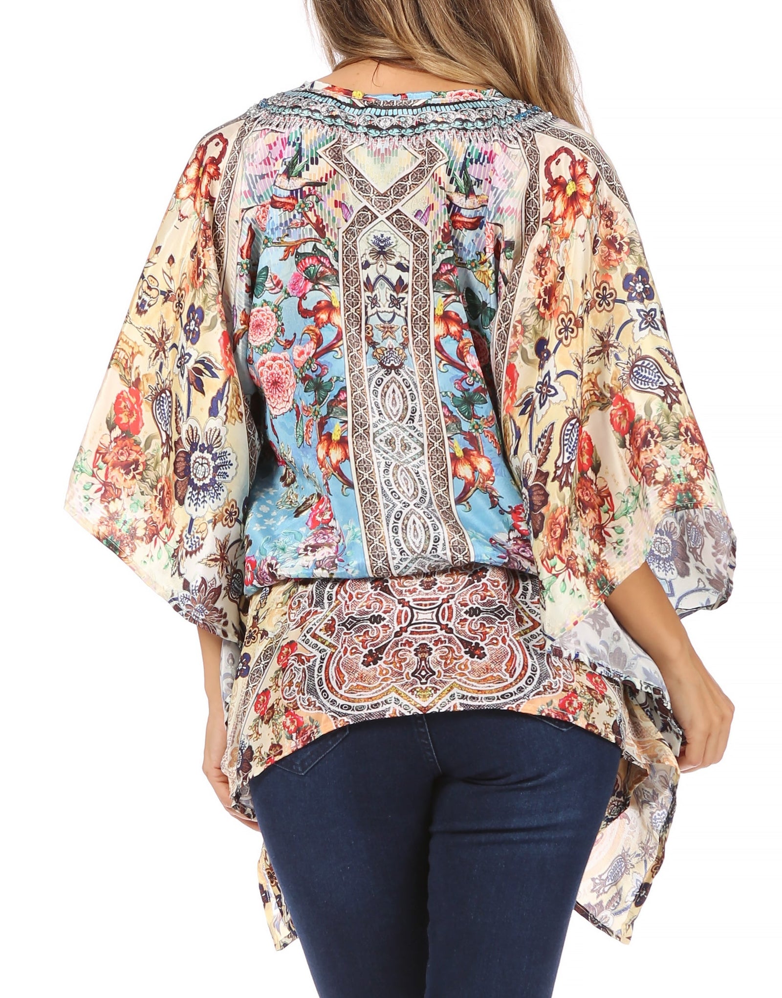 Blusa estilo bohemio de manga corta con cuello en V y estilo informal de gran tamaño para mujer de Sakkas Danis