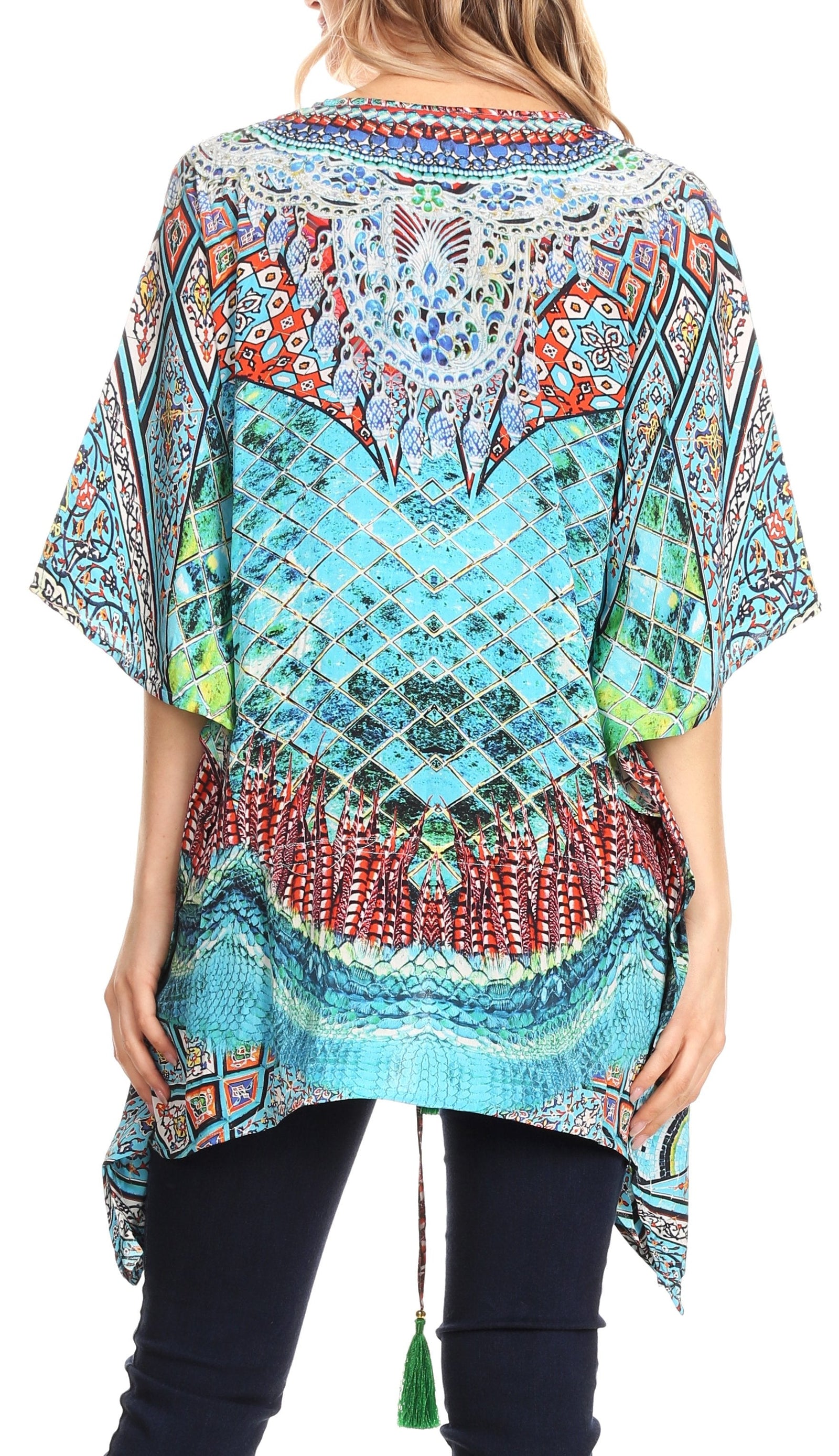 Blusa estilo bohemio de manga corta con cuello en V y estilo informal de gran tamaño para mujer de Sakkas Danis