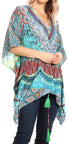 Blusa estilo bohemio de manga corta con cuello en V y estilo informal de gran tamaño para mujer de Sakkas Danis