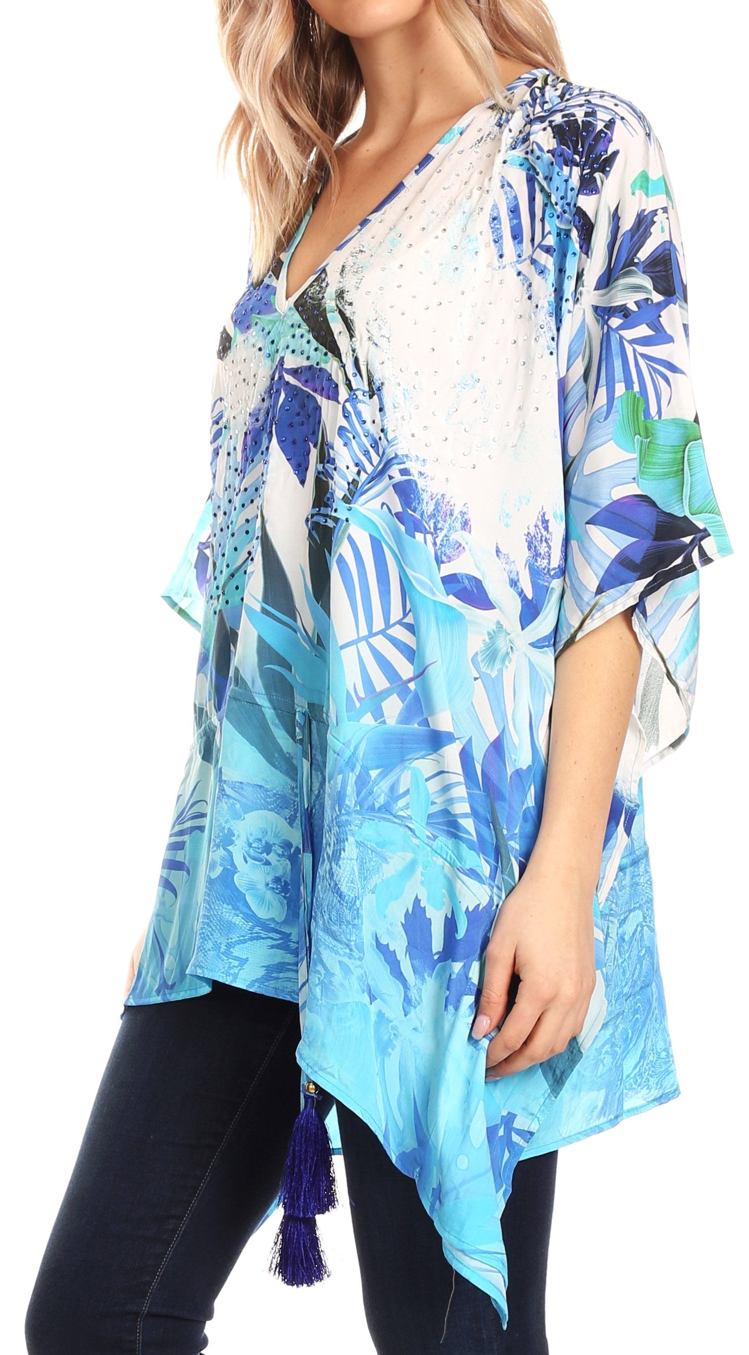 Blusa estilo bohemio de manga corta con cuello en V y estilo informal de gran tamaño para mujer de Sakkas Danis