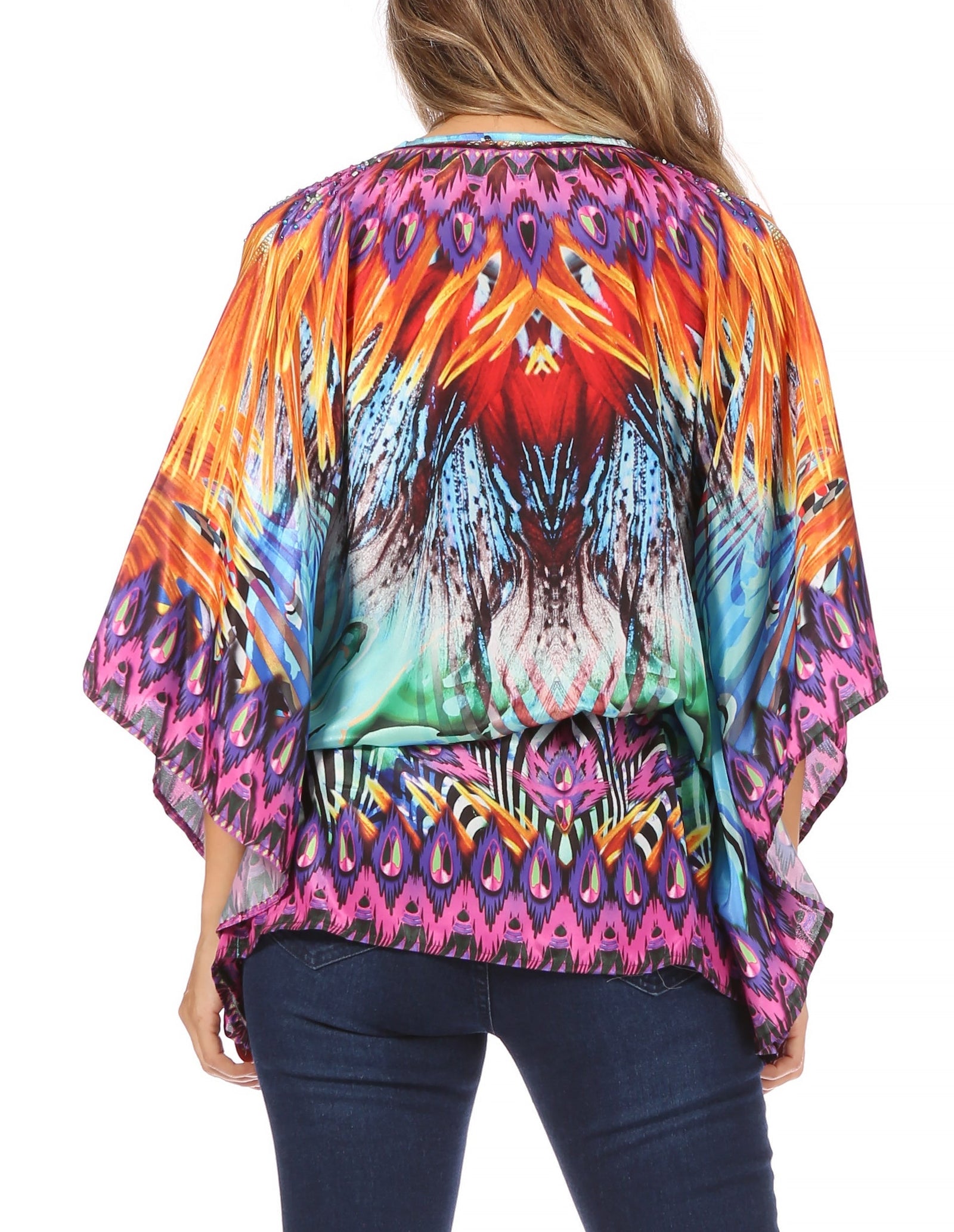 Blusa estilo bohemio de manga corta con cuello en V y estilo informal de gran tamaño para mujer de Sakkas Danis
