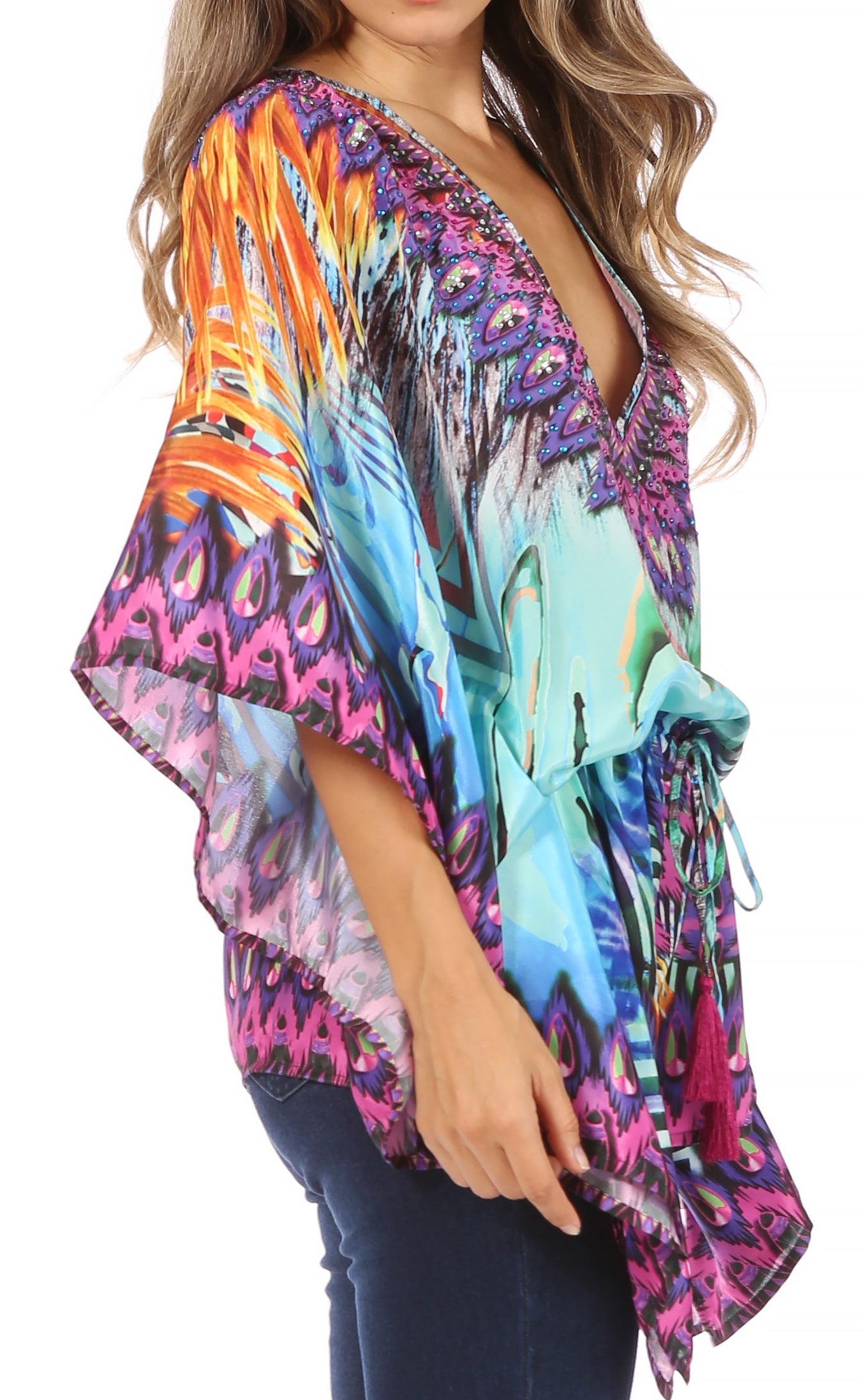Blusa estilo bohemio de manga corta con cuello en V y estilo informal de gran tamaño para mujer de Sakkas Danis