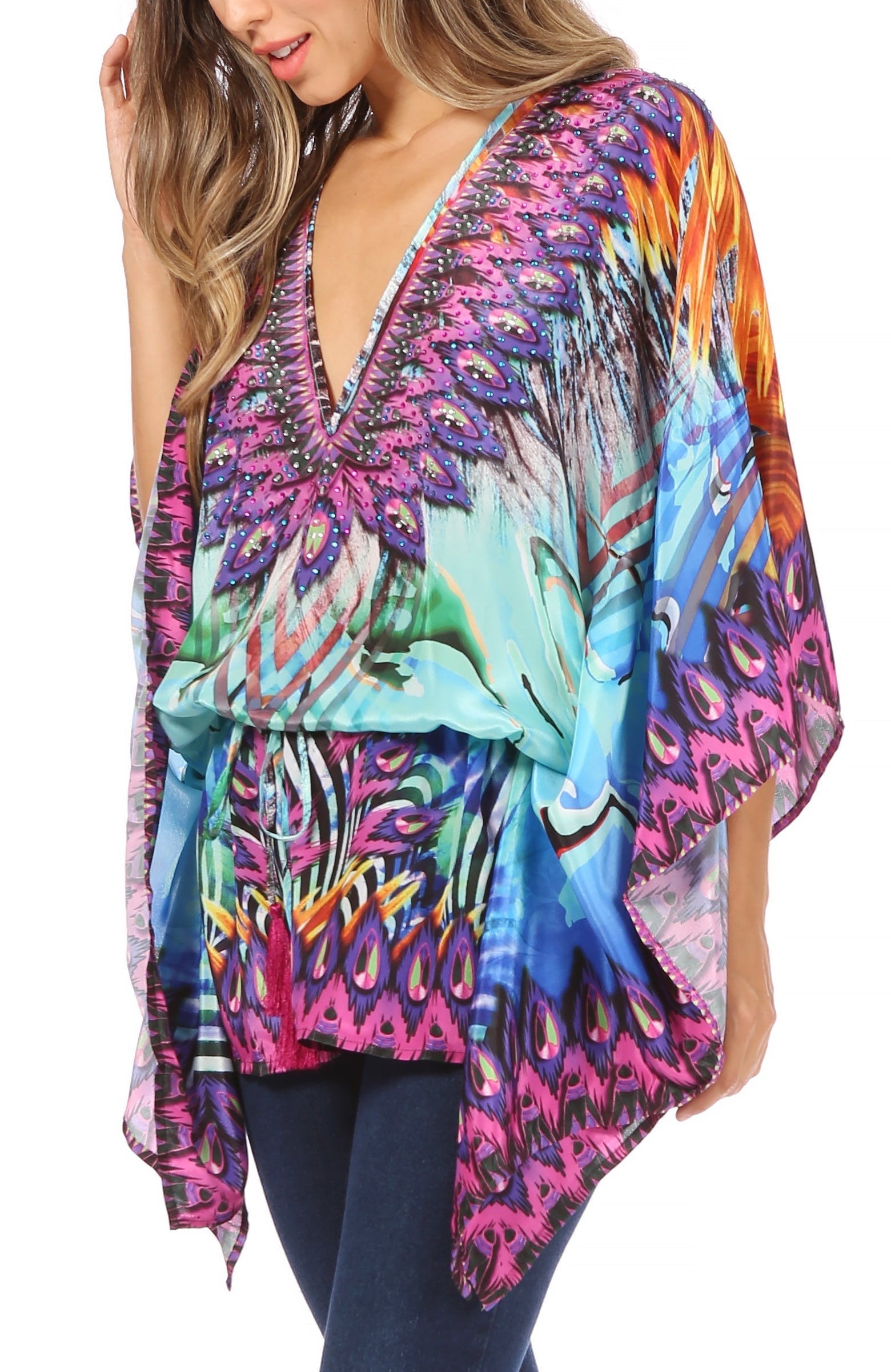 Blusa estilo bohemio de manga corta con cuello en V y estilo informal de gran tamaño para mujer de Sakkas Danis