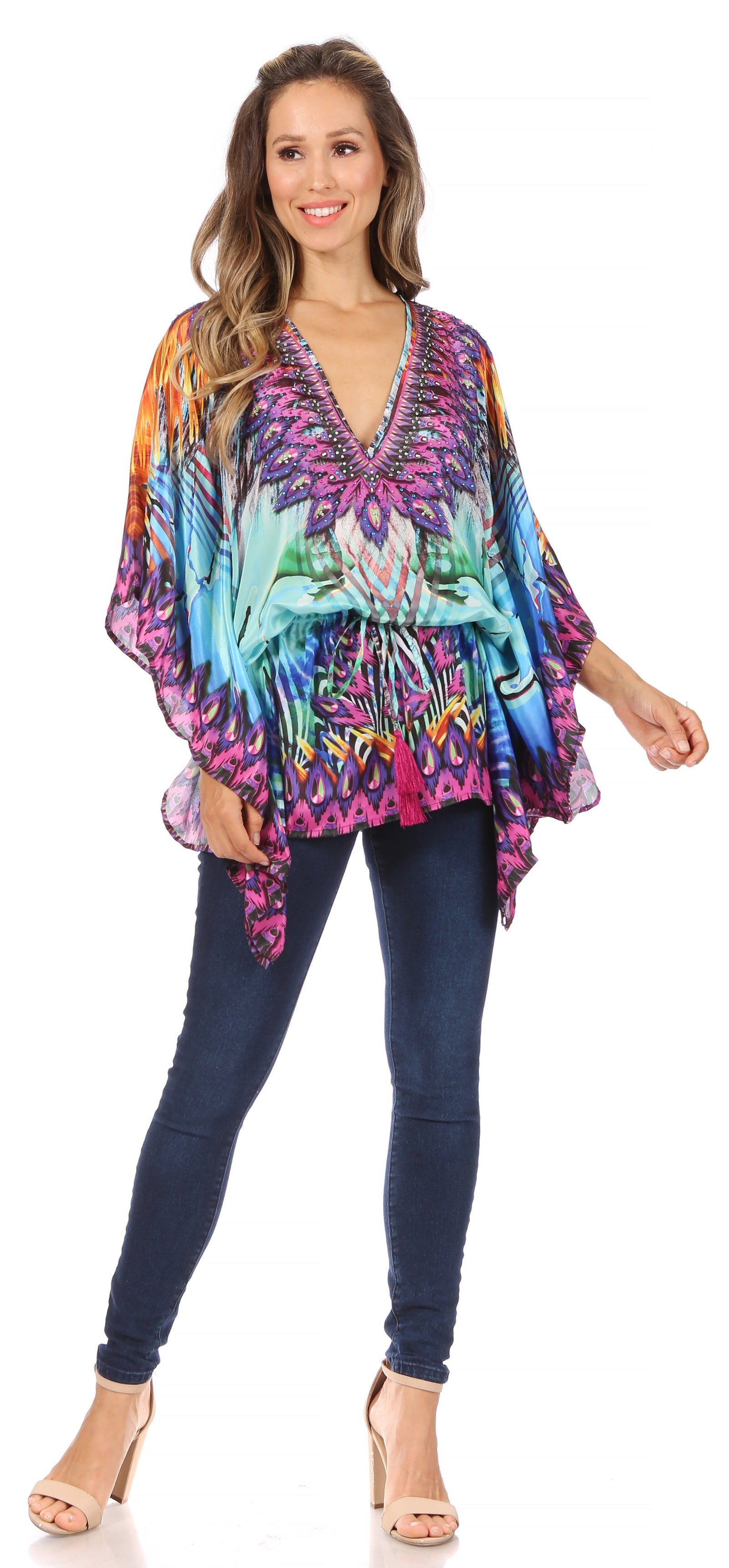 Blusa estilo bohemio de manga corta con cuello en V y estilo informal de gran tamaño para mujer de Sakkas Danis