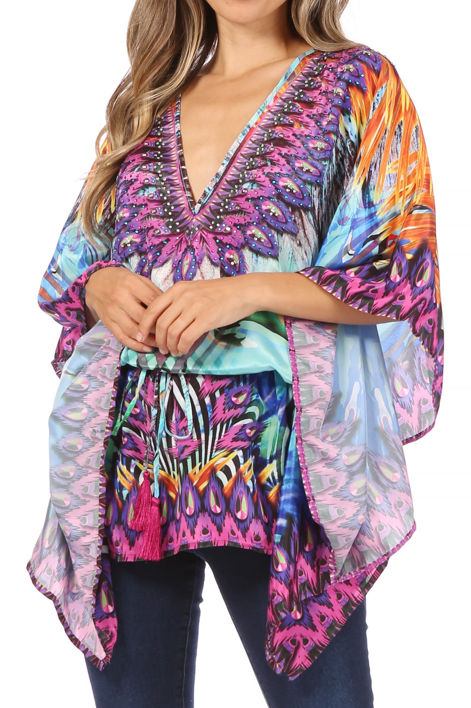 Blusa estilo bohemio de manga corta con cuello en V y estilo informal de gran tamaño para mujer de Sakkas Danis