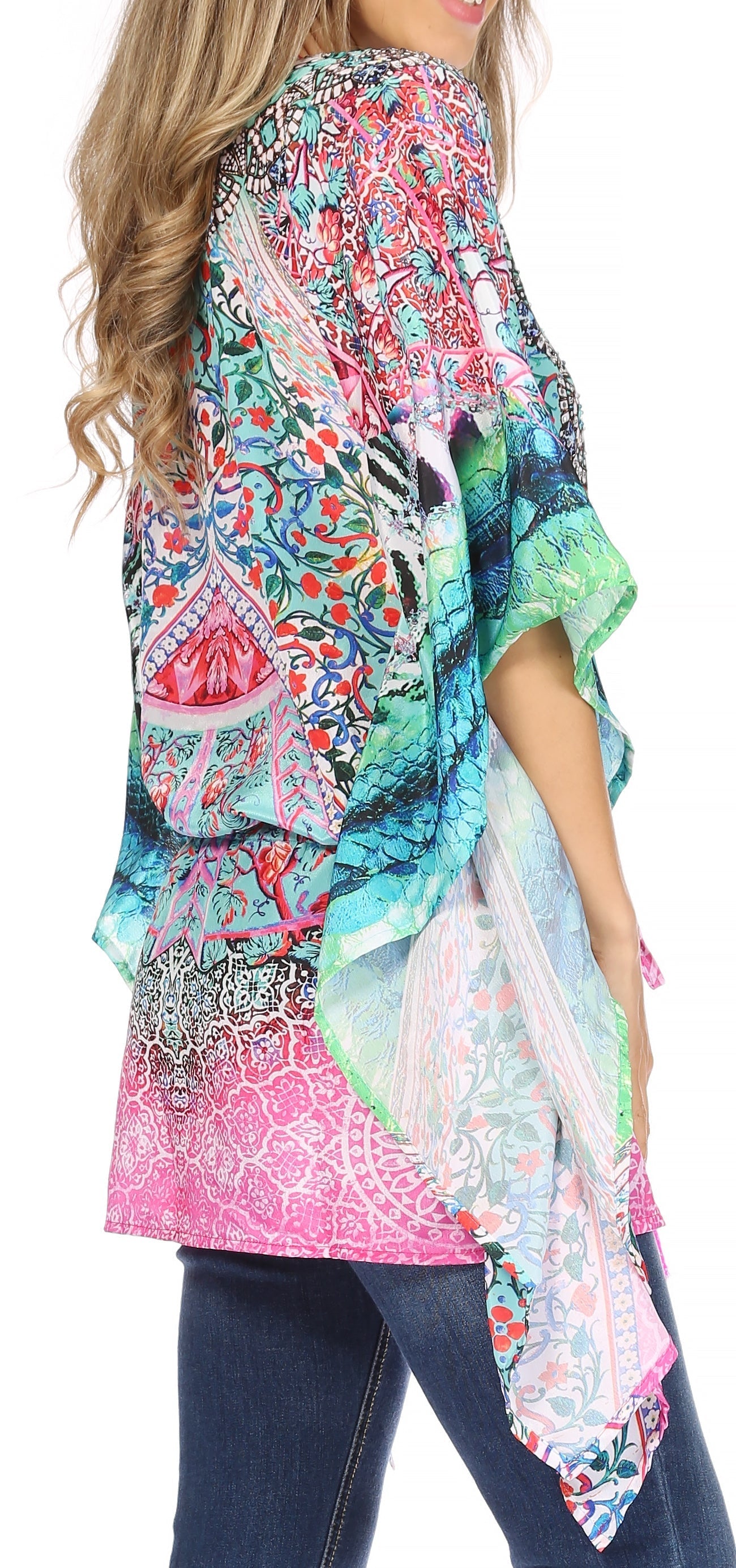Blusa estilo bohemio de manga corta con cuello en V y estilo informal de gran tamaño para mujer de Sakkas Danis
