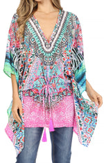 Blusa estilo bohemio de manga corta con cuello en V y estilo informal de gran tamaño para mujer de Sakkas Danis