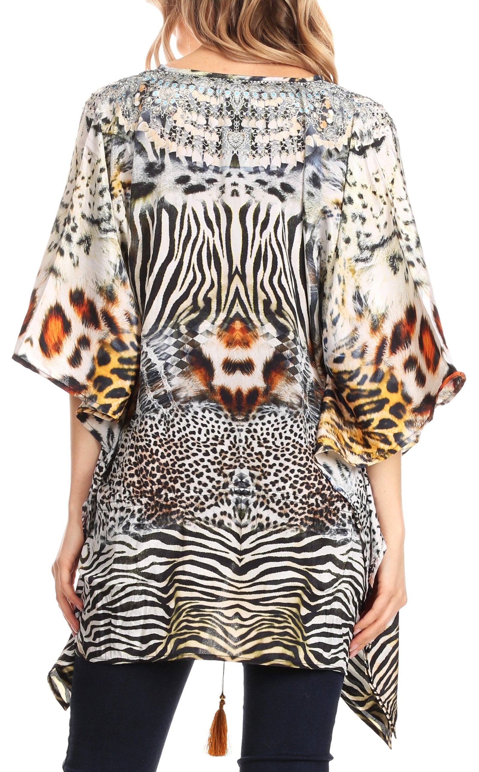 Blusa estilo bohemio de manga corta con cuello en V y estilo informal de gran tamaño para mujer de Sakkas Danis