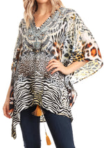 Blusa estilo bohemio de manga corta con cuello en V y estilo informal de gran tamaño para mujer de Sakkas Danis