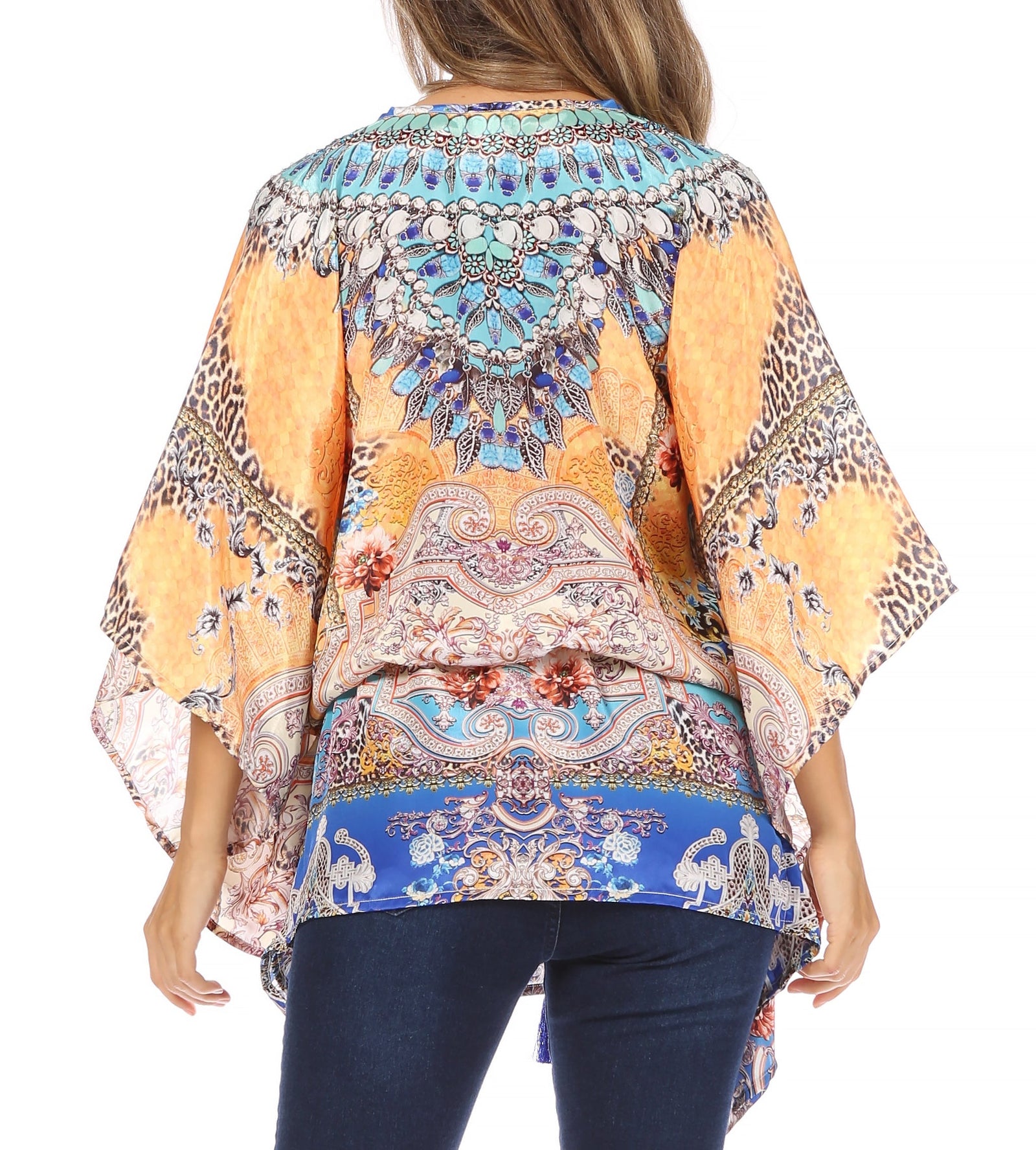 Blusa estilo bohemio de manga corta con cuello en V y estilo informal de gran tamaño para mujer de Sakkas Danis