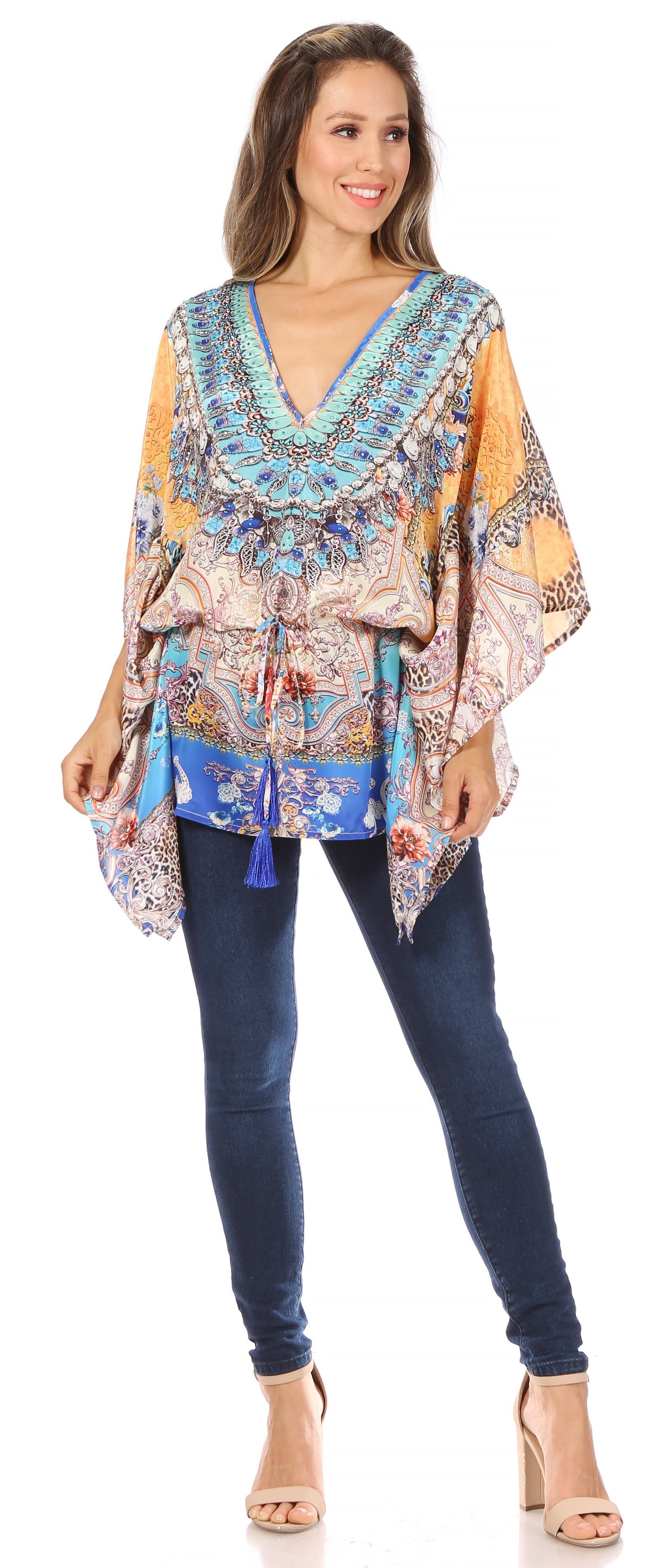 Blusa estilo bohemio de manga corta con cuello en V y estilo informal de gran tamaño para mujer de Sakkas Danis