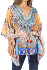 Blusa estilo bohemio de manga corta con cuello en V y estilo informal de gran tamaño para mujer de Sakkas Danis