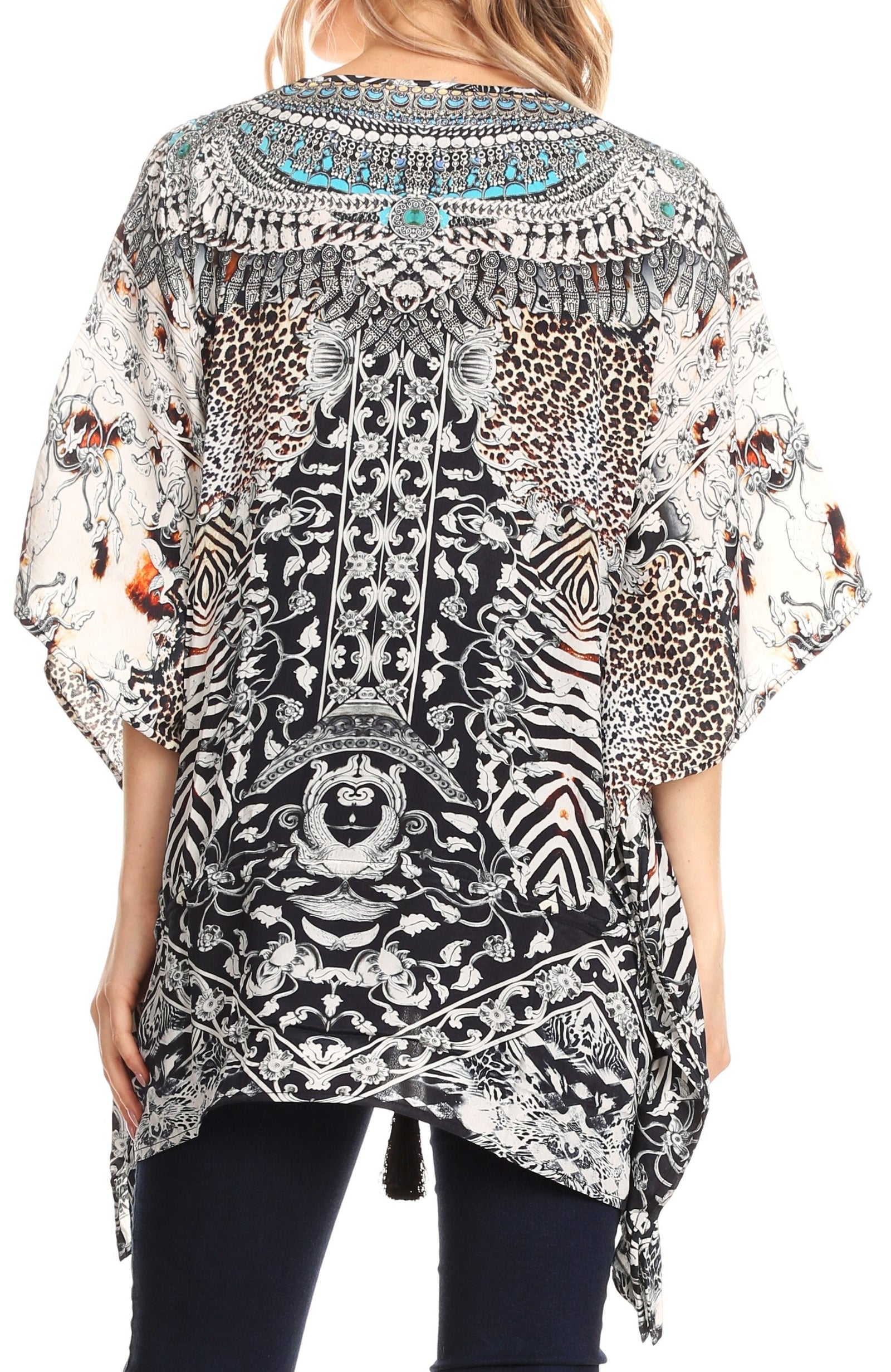 Blusa estilo bohemio de manga corta con cuello en V y estilo informal de gran tamaño para mujer de Sakkas Danis