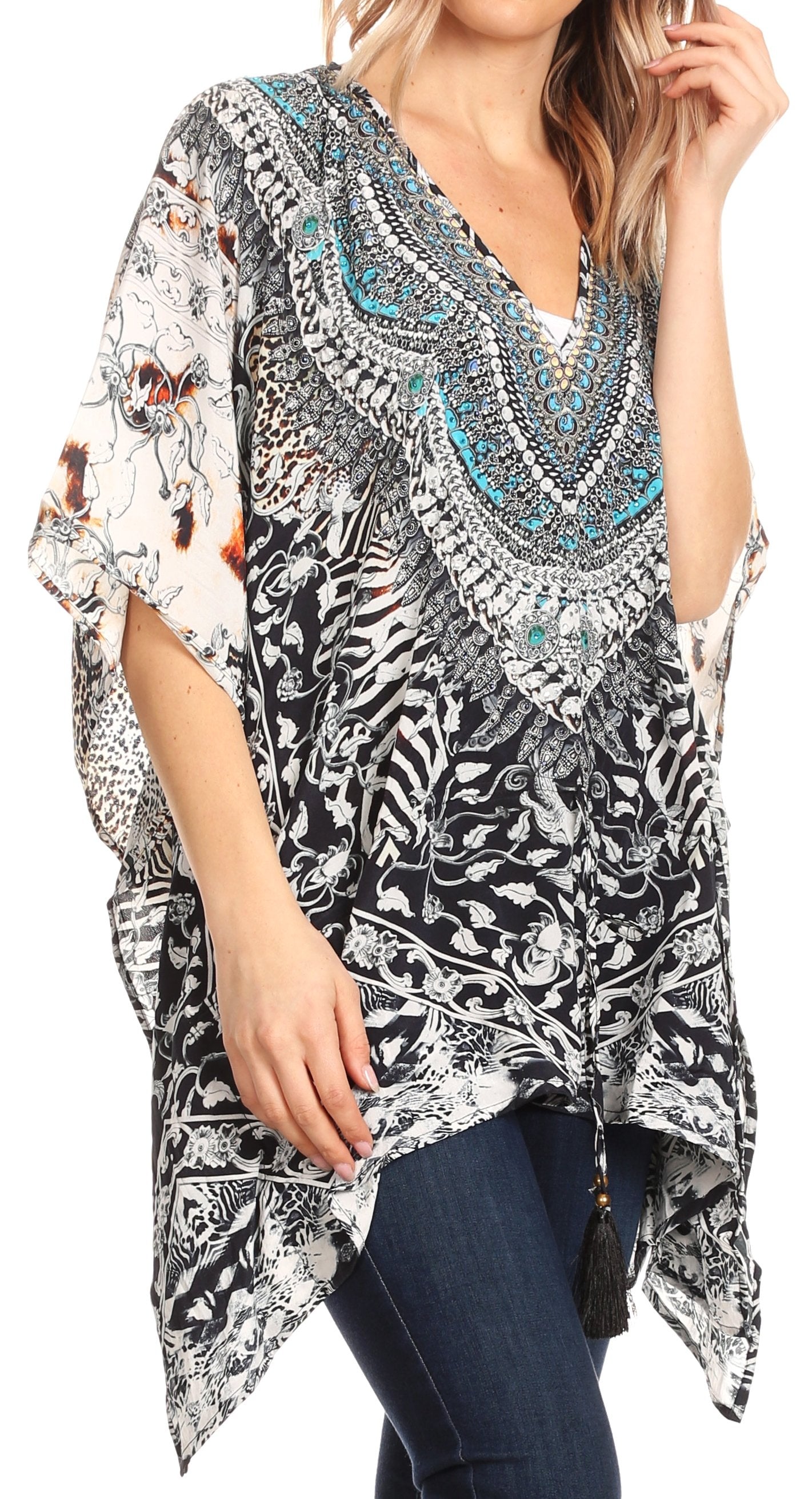 Blusa estilo bohemio de manga corta con cuello en V y estilo informal de gran tamaño para mujer de Sakkas Danis