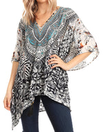 Blusa estilo bohemio de manga corta con cuello en V y estilo informal de gran tamaño para mujer de Sakkas Danis