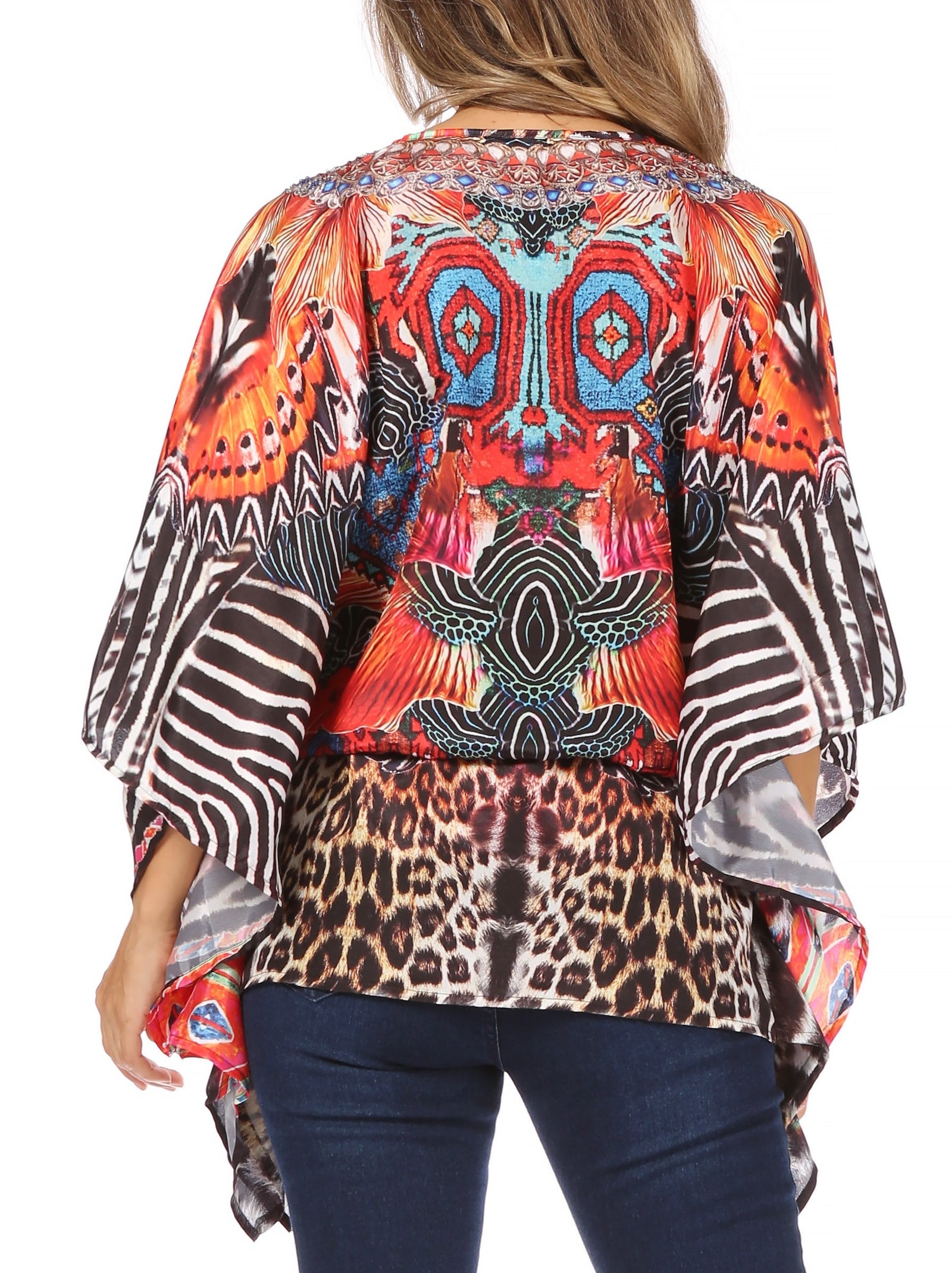 Blusa estilo bohemio de manga corta con cuello en V y estilo informal de gran tamaño para mujer de Sakkas Danis