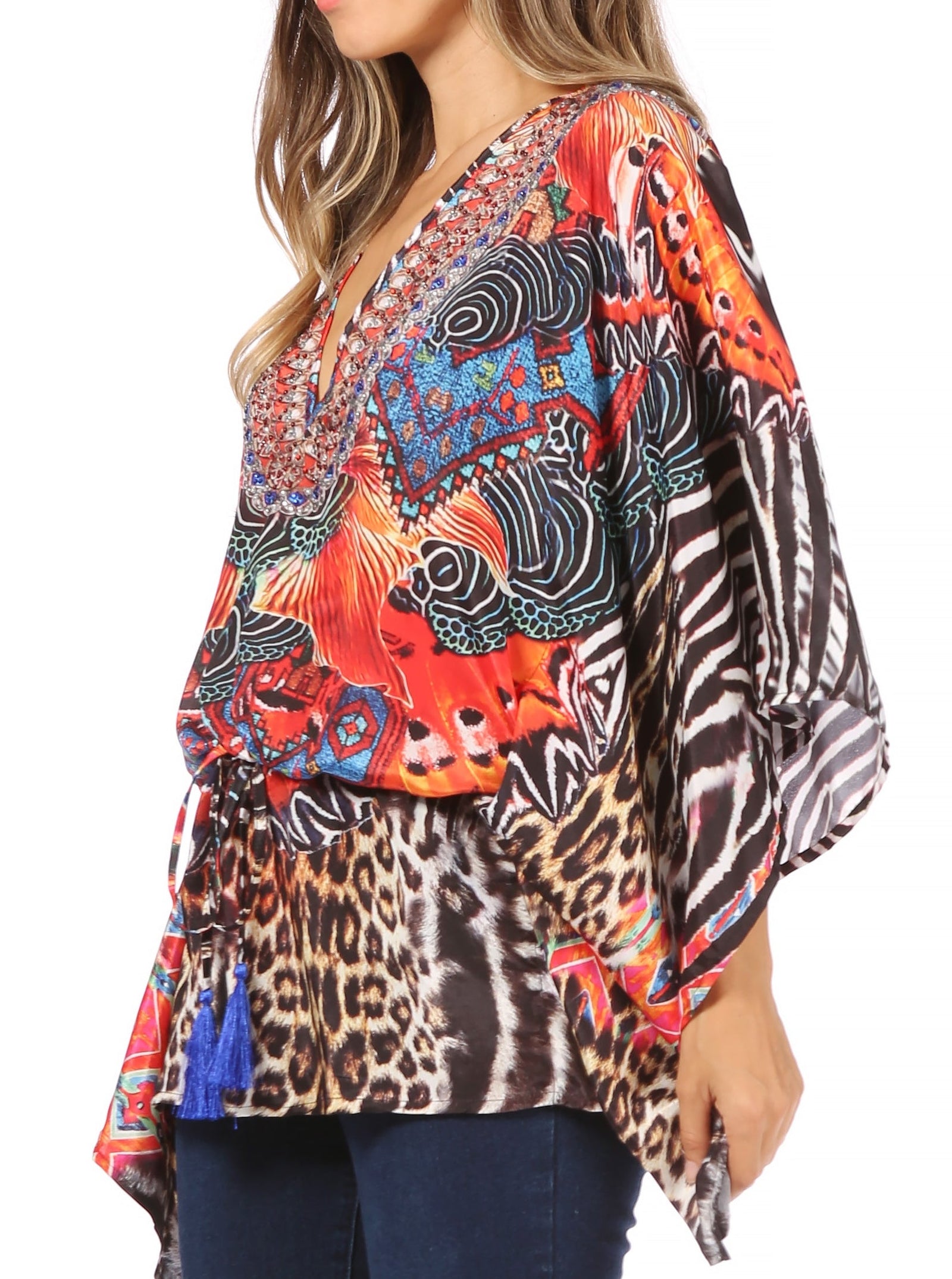 Blusa estilo bohemio de manga corta con cuello en V y estilo informal de gran tamaño para mujer de Sakkas Danis